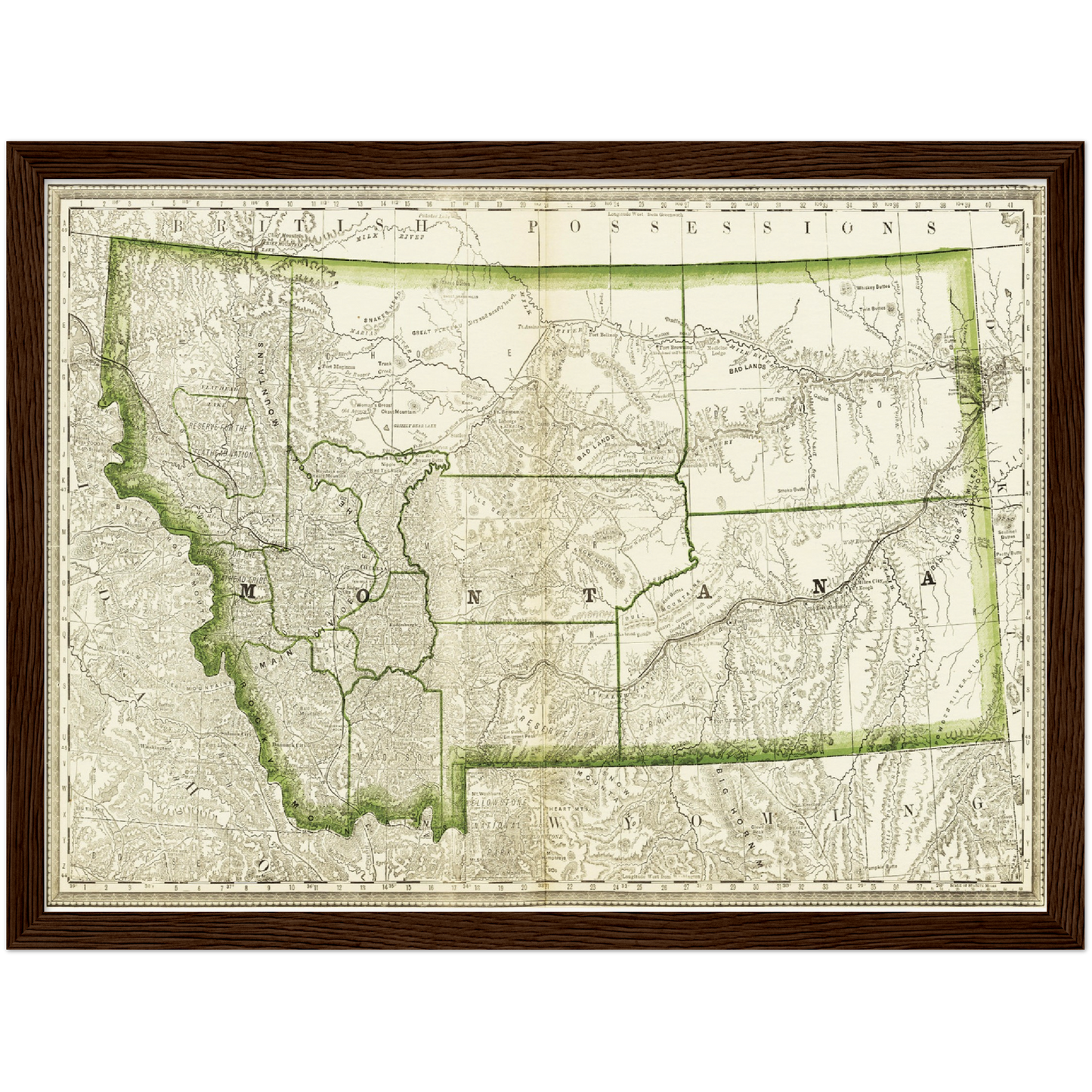 Historische Landkarte Montana um 1882