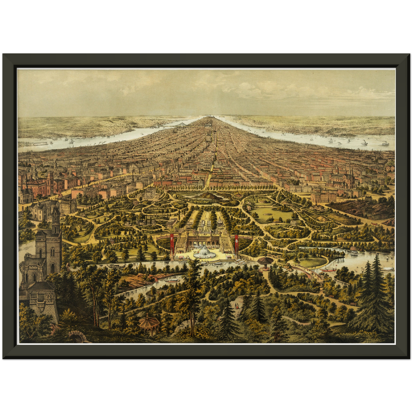Historische Stadtansicht New York City von Norden um 1873