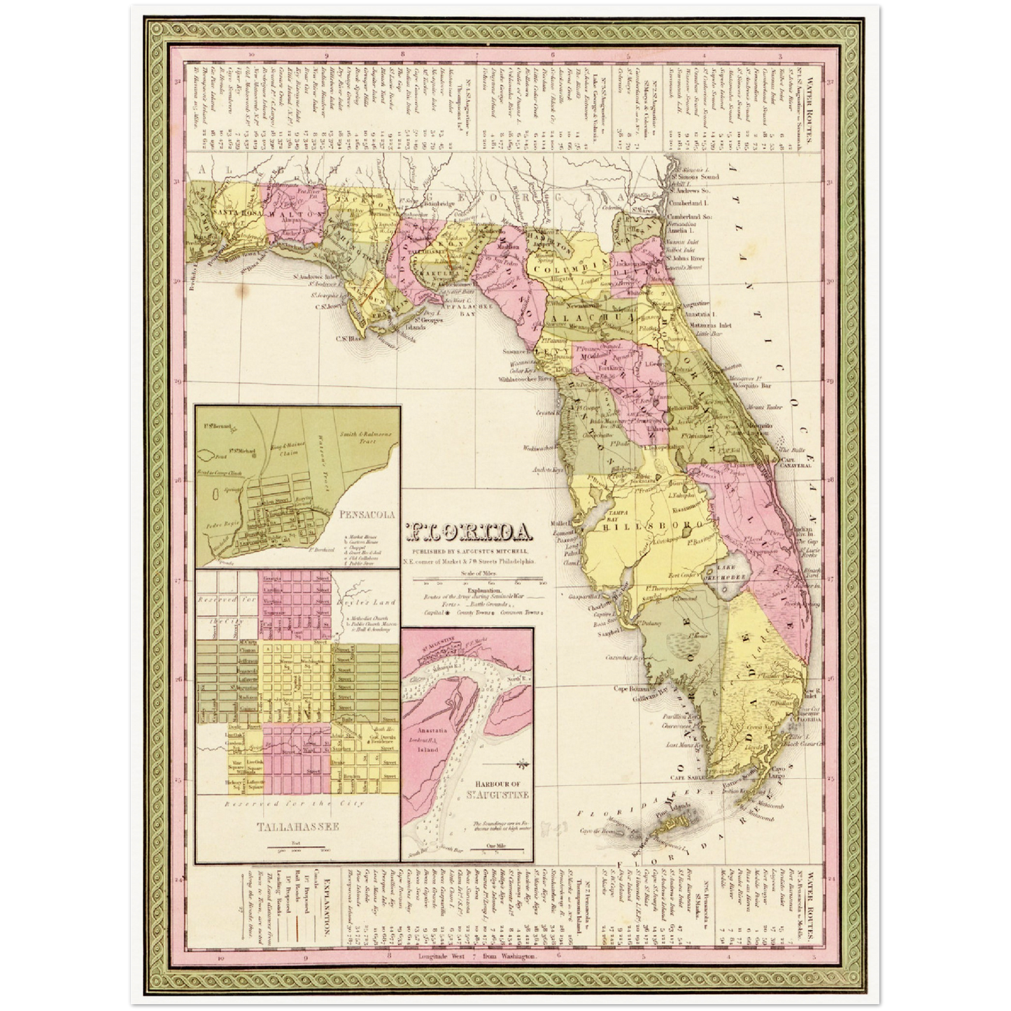 Historische Landkarte Florida um 1849
