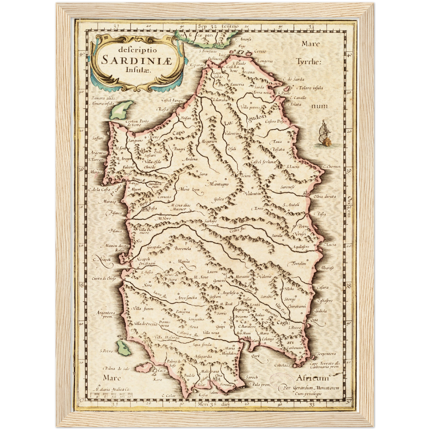 Historische Landkarte Sardinien um 1698