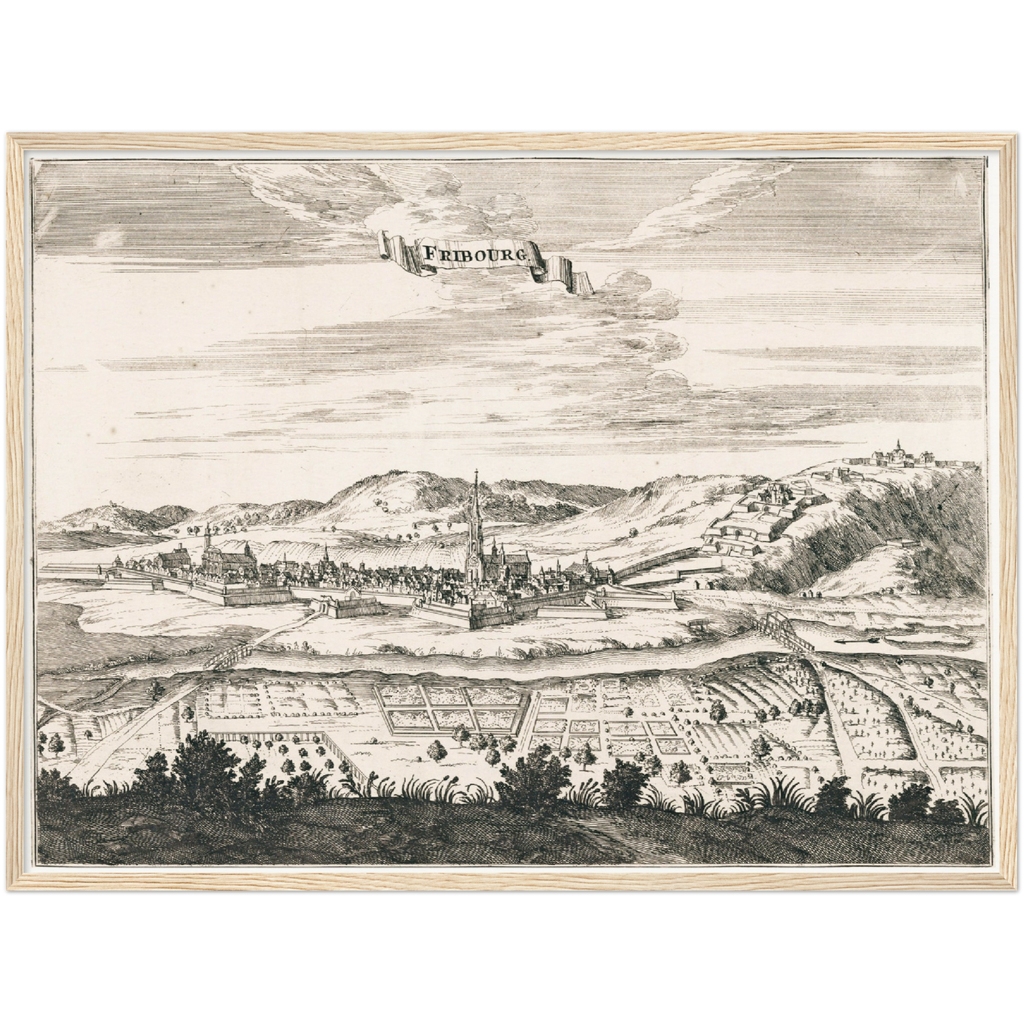 Historische Stadtansicht Freiburg im Breisgau um 1695