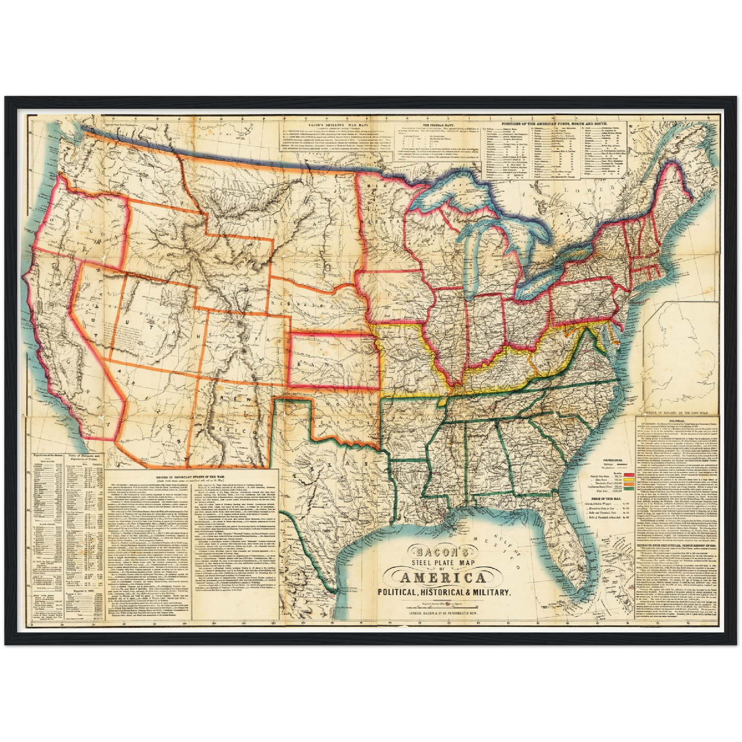 Historische Landkarte USA um 1863