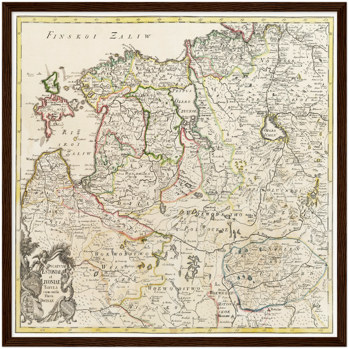 Historische Landkarte Lettland & Estland um 1745