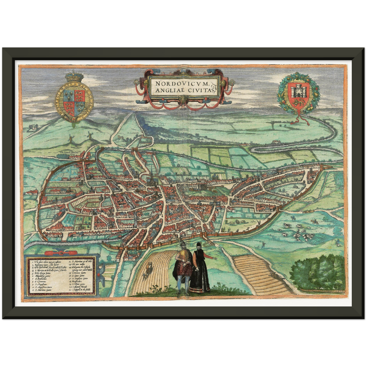 Historische Stadtansicht Norwich um 1609