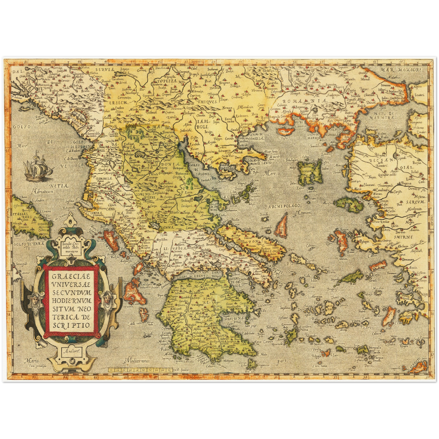 Historische Landkarte Griechenland um 1609