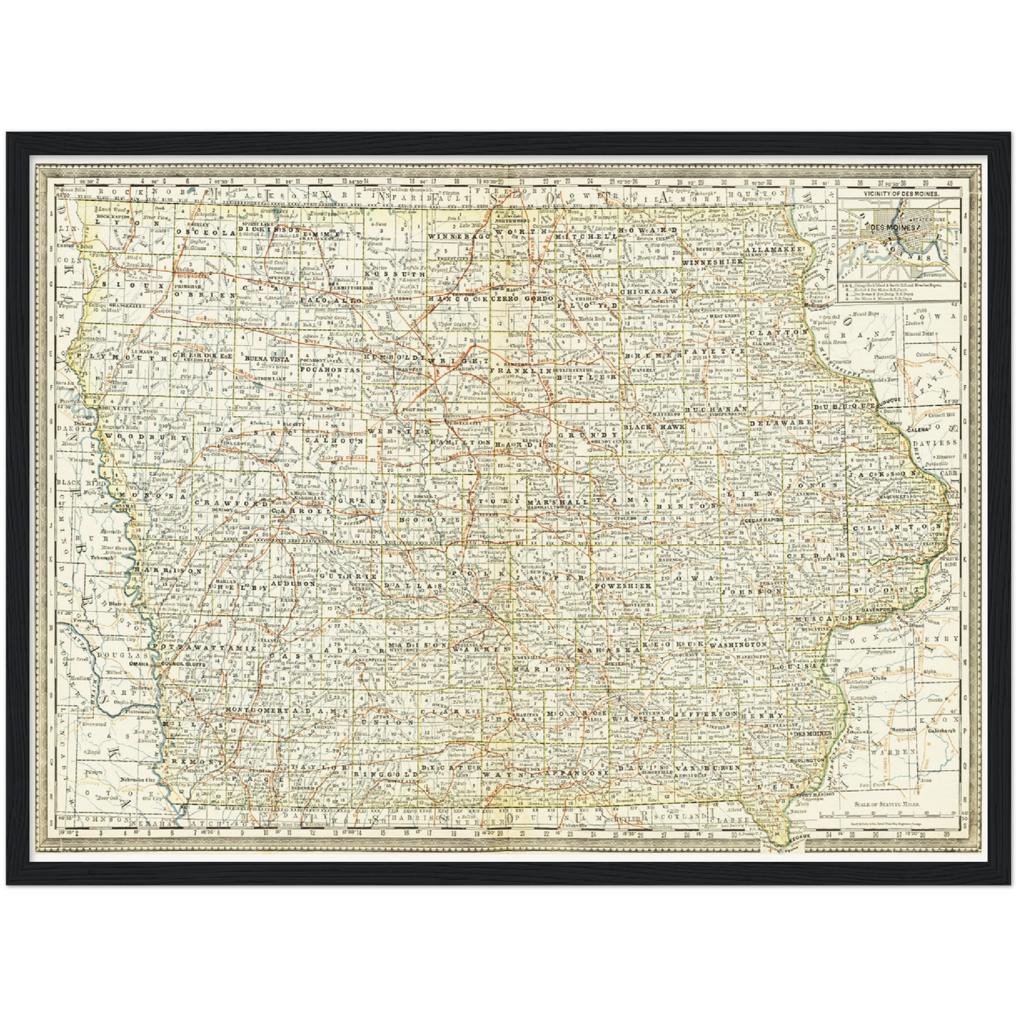 Historische Landkarte Iowa um 1882