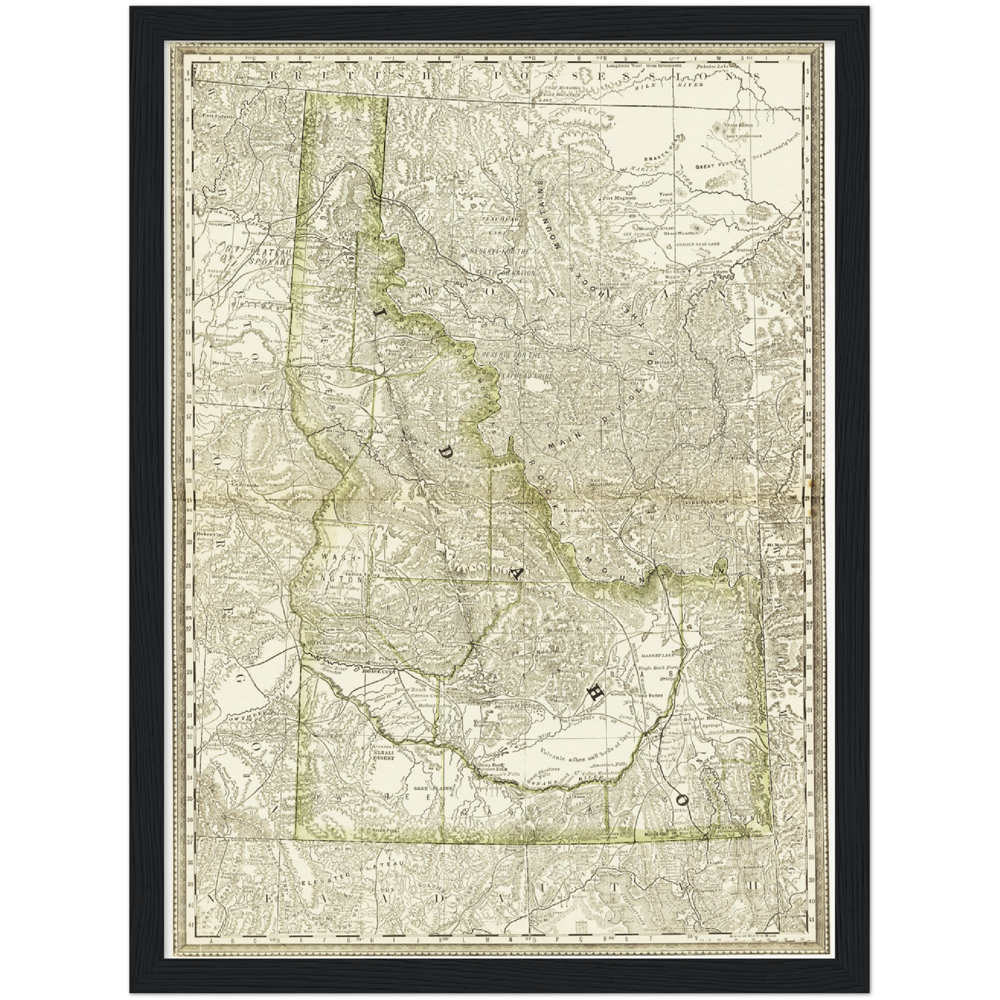 Historische Landkarte Idaho um 1882