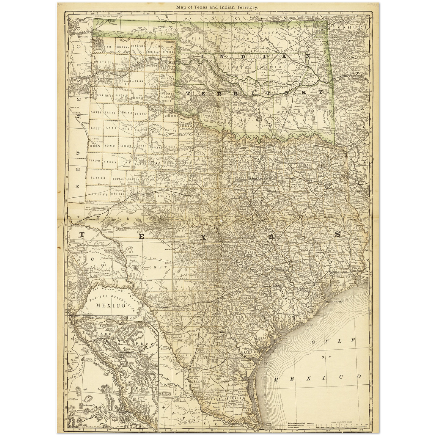 Historische Landkarte Texas um 1882