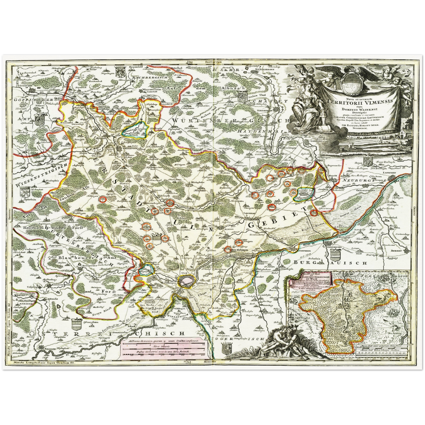Historische Landkarte Ulm um 1712