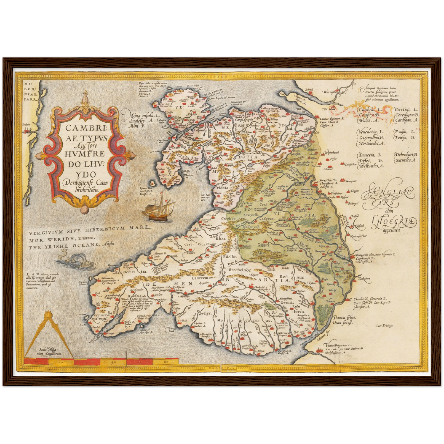 Historische Landkarte Wales um 1609