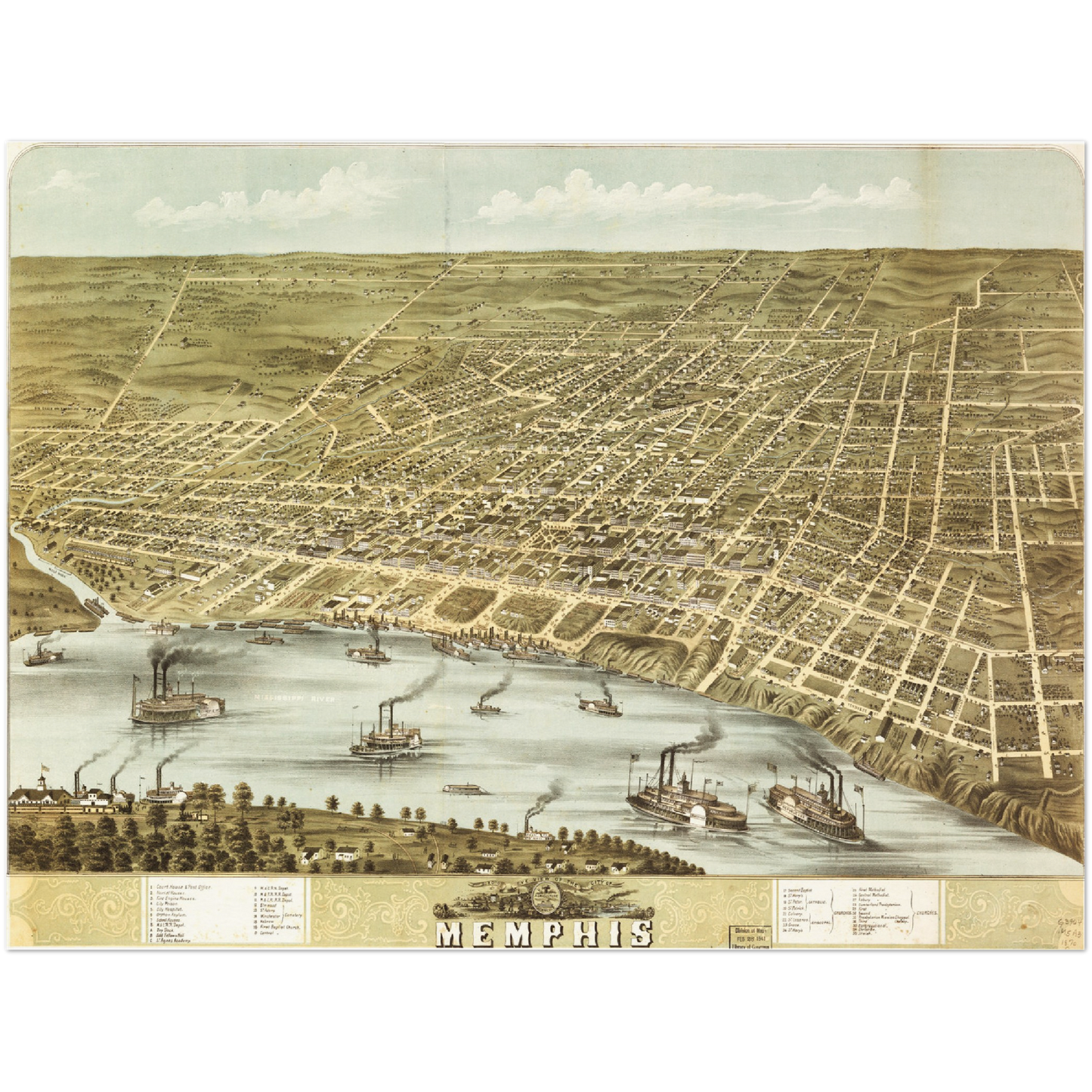 Historische Stadtansicht Memphis um 1870