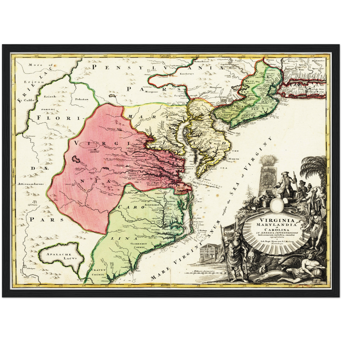 Historische Landkarte Kolonie Virginia um 1750