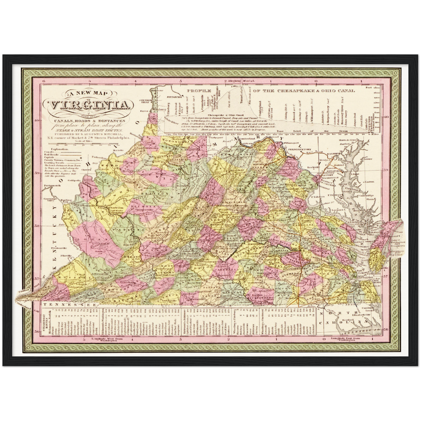 Historische Landkarte Virginia um 1849