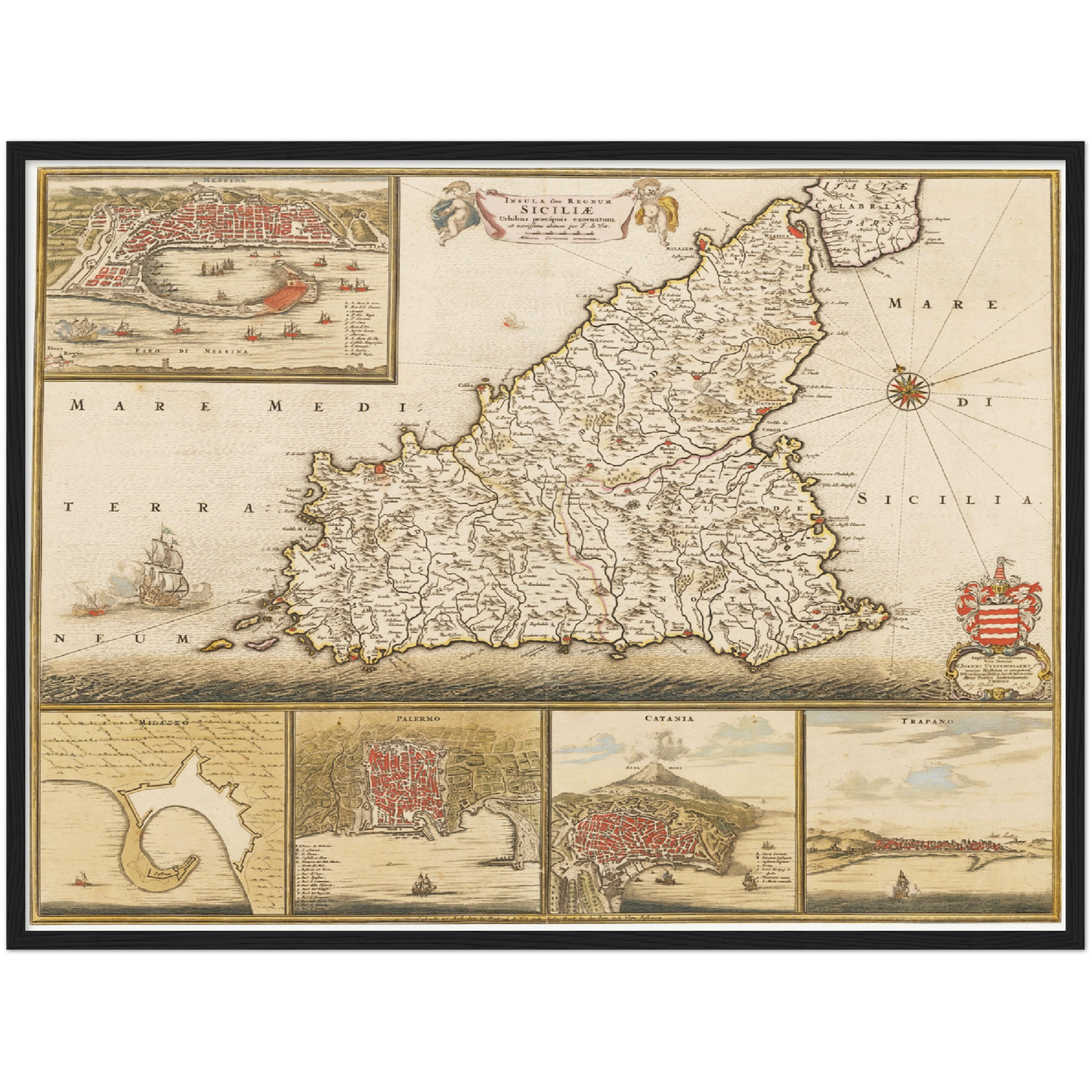 Historische Landkarte Sizilien um 1698