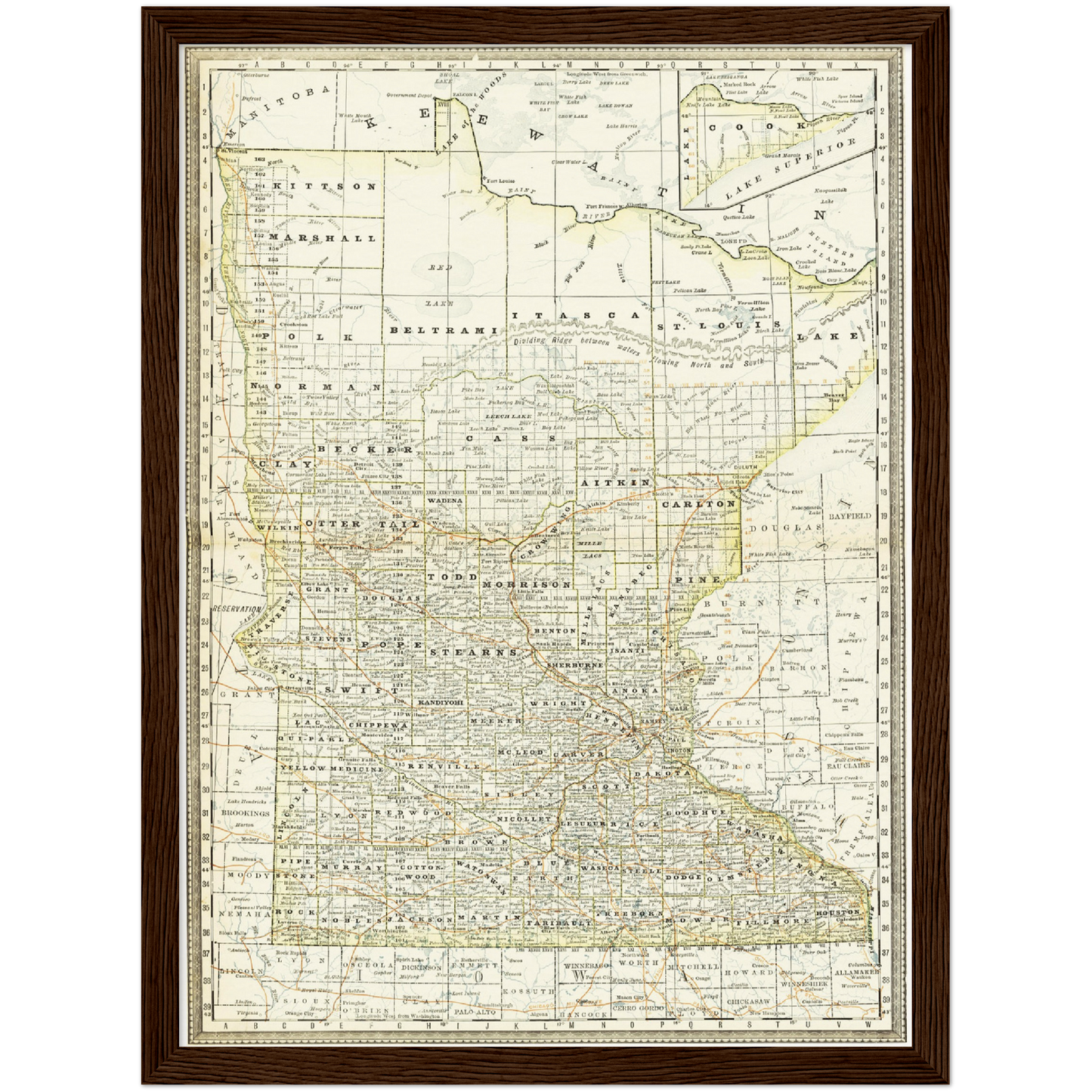 Historische Landkarte Minnesota um 1882
