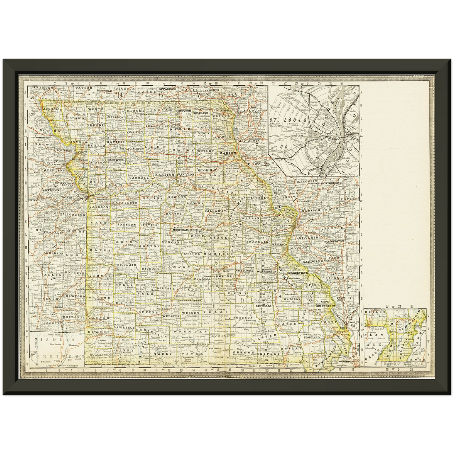 Historische Landkarte Missouri um 1882