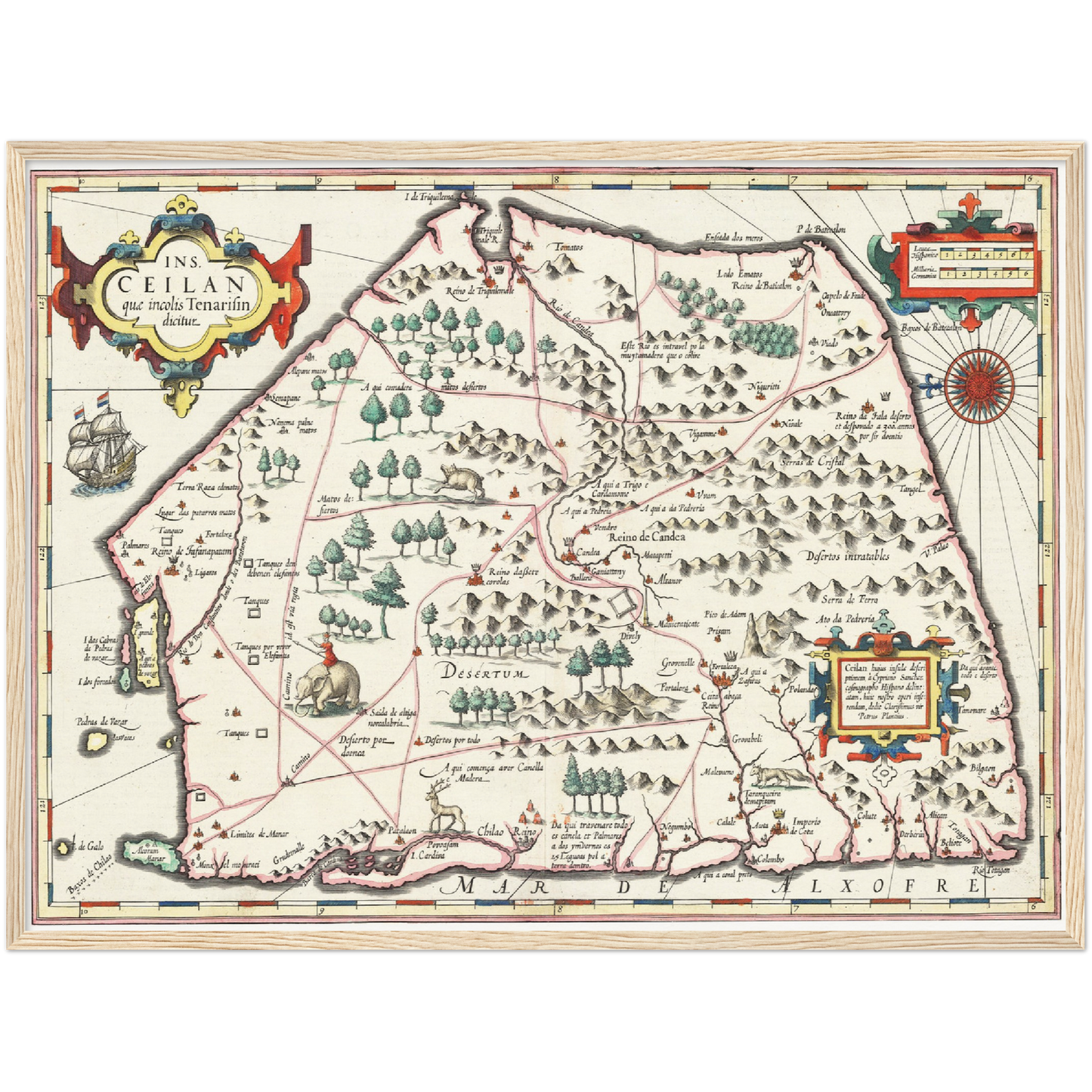 Historische Landkarte Sri Lanka um 1606