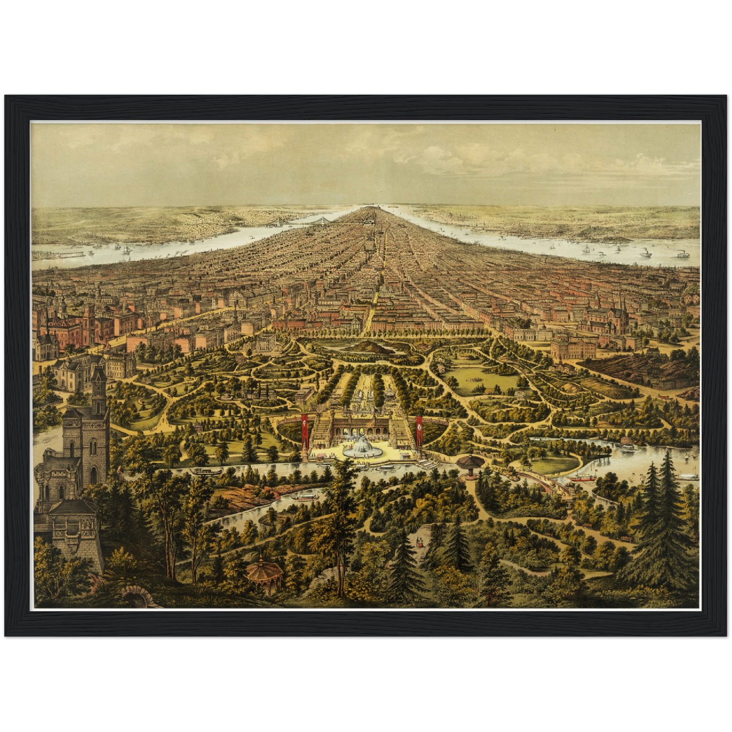 Historische Stadtansicht New York City von Norden um 1873