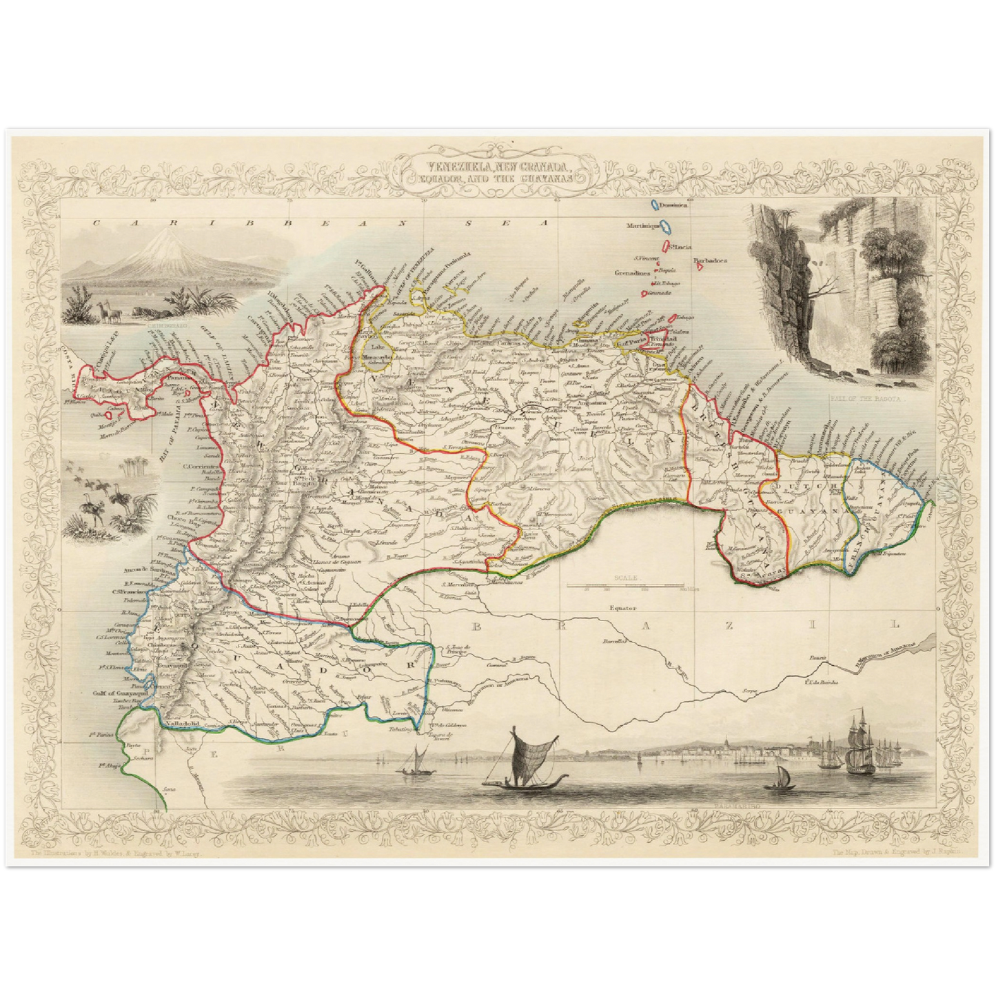 Historische Landkarte Kolumbien & Venezuela um 1850