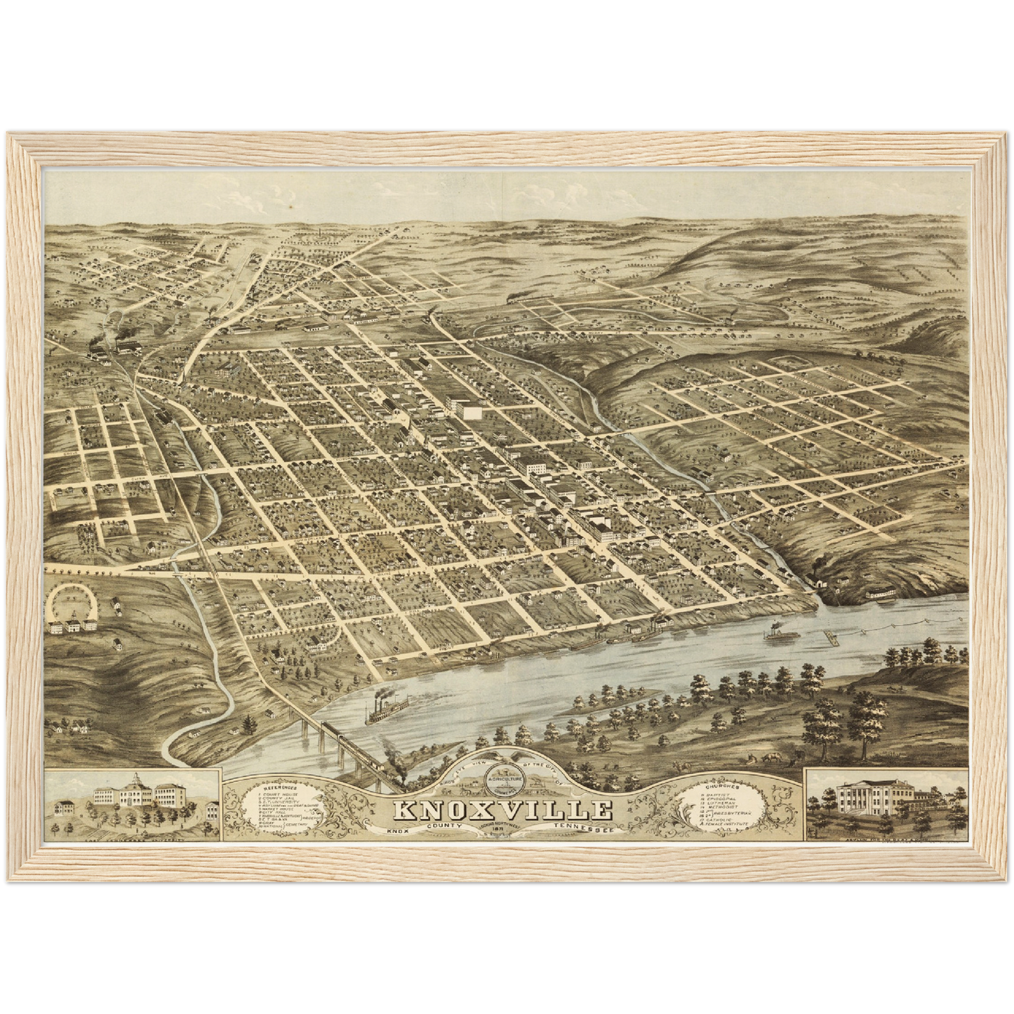 Historische Stadtansicht Knoxville um 1871