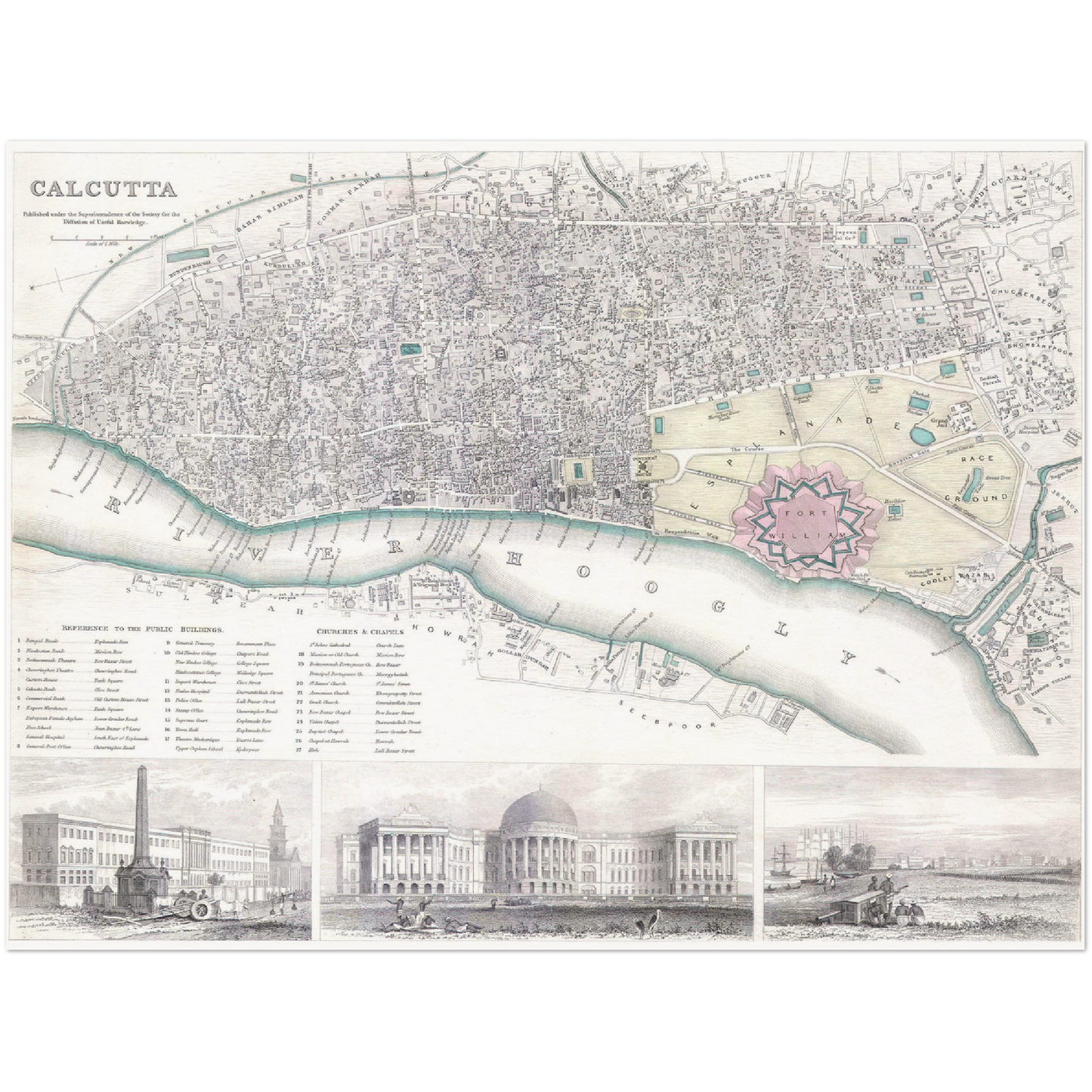 Historischer Stadtplan Kalkutta um 1842