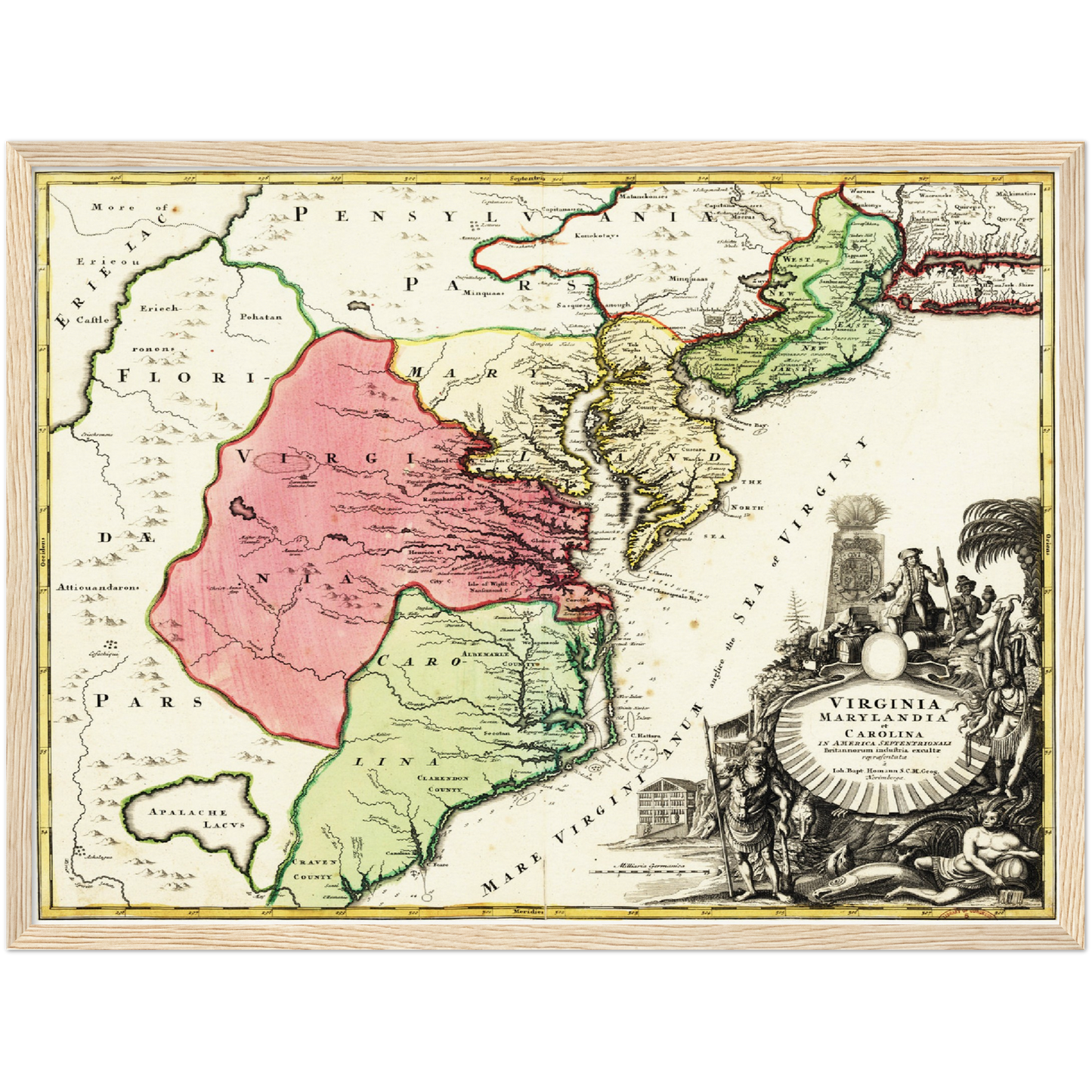 Historische Landkarte Kolonie Virginia um 1750