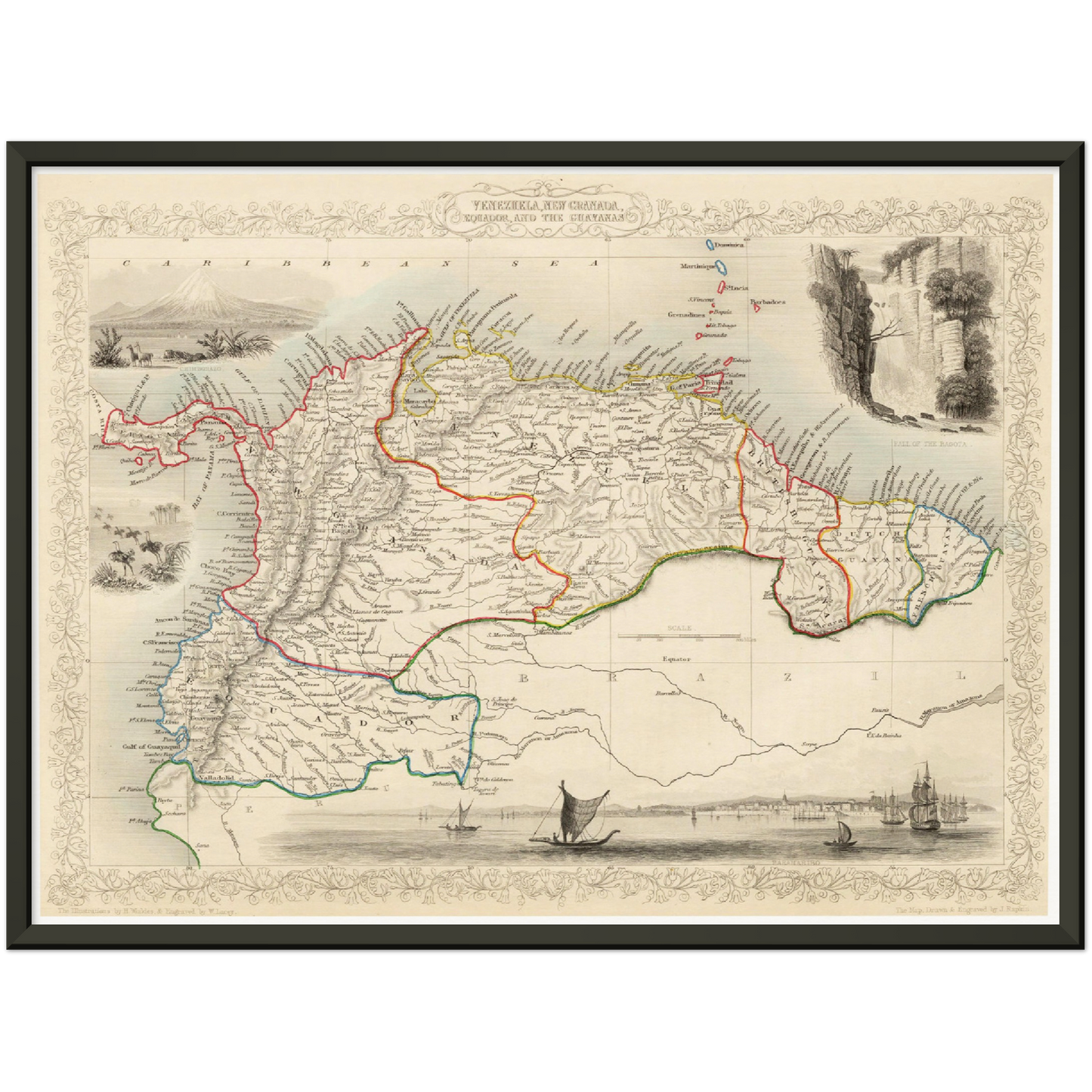 Historische Landkarte Kolumbien & Venezuela um 1850