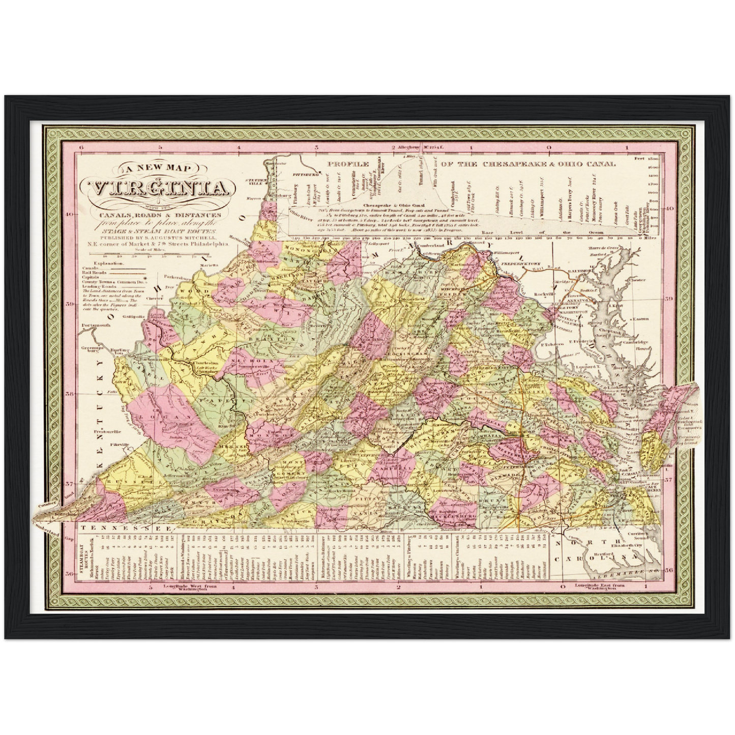 Historische Landkarte Virginia um 1849