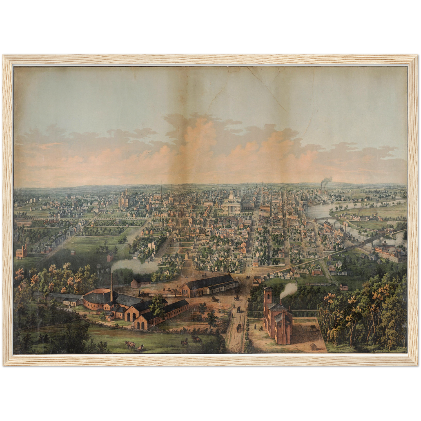 Historische Stadtansicht Columbus um 1861
