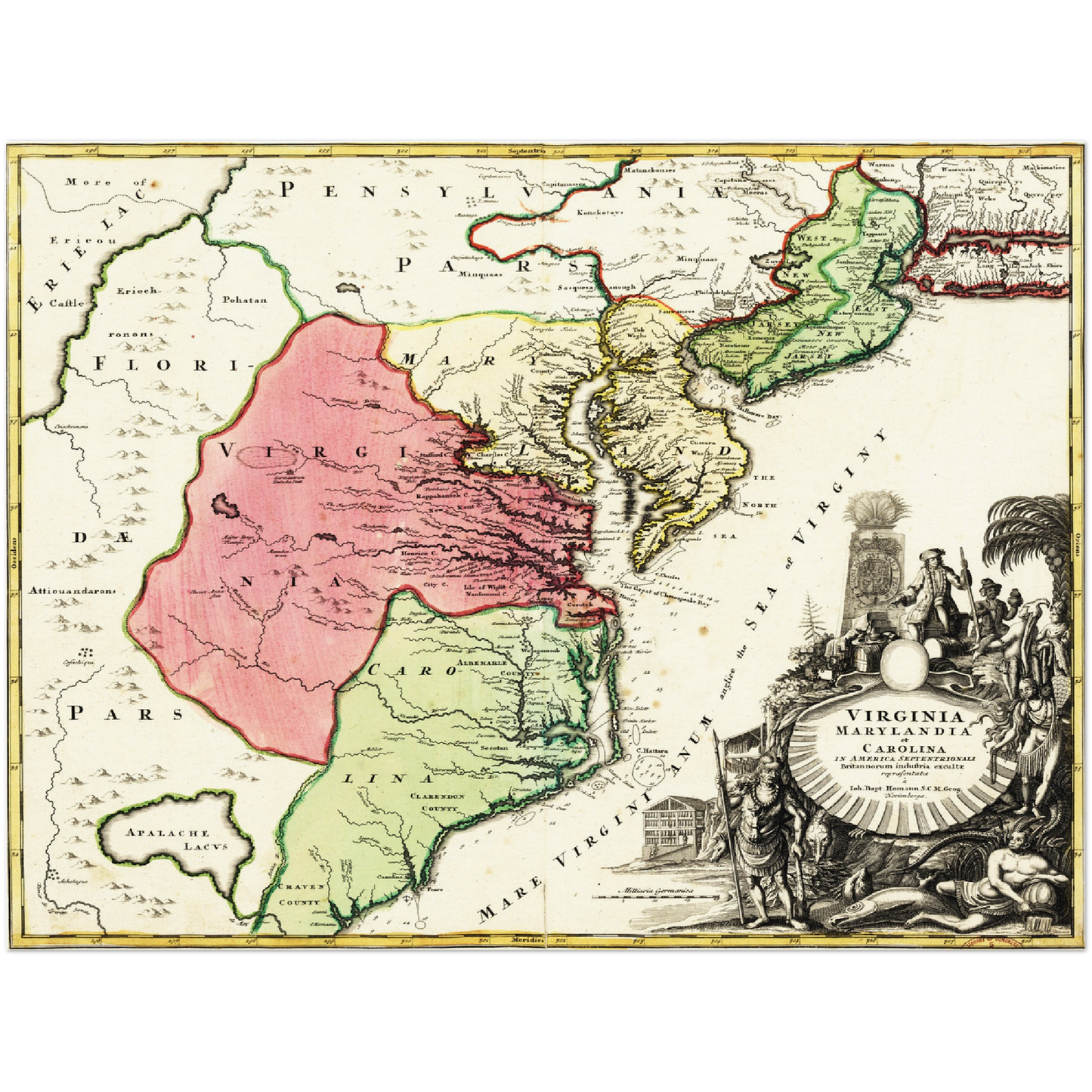 Historische Landkarte Kolonie Virginia um 1750