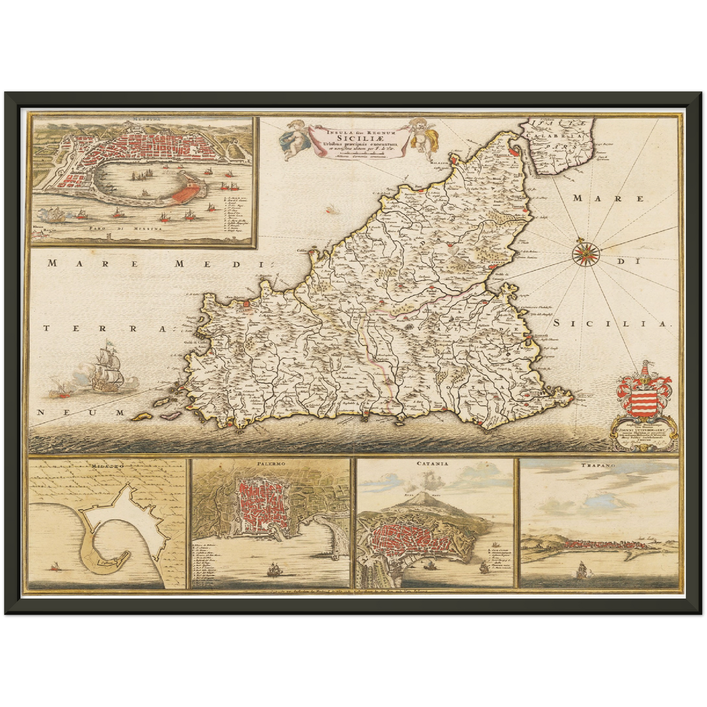 Historische Landkarte Sizilien um 1698