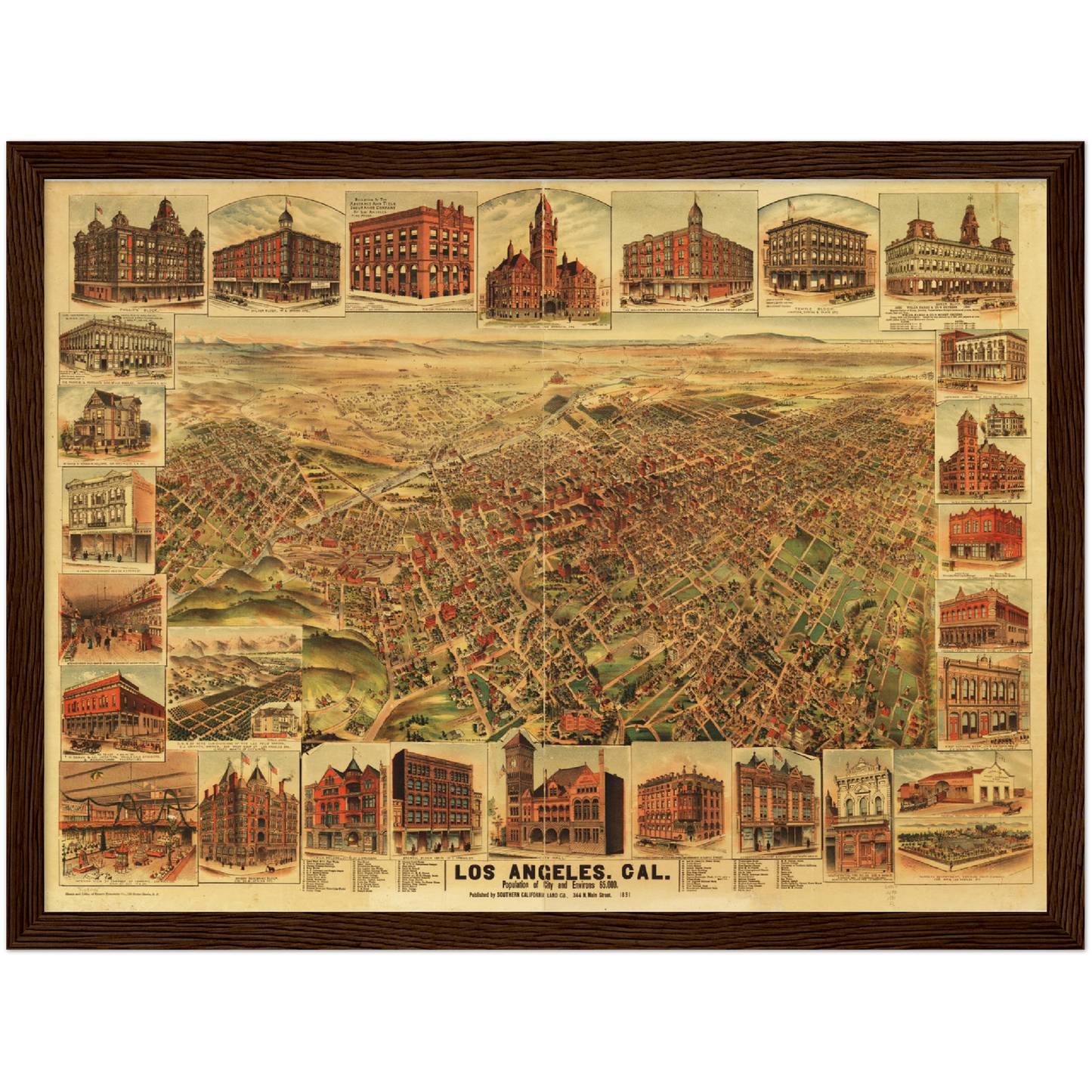 Historische Stadtansicht Los Angeles um 1891