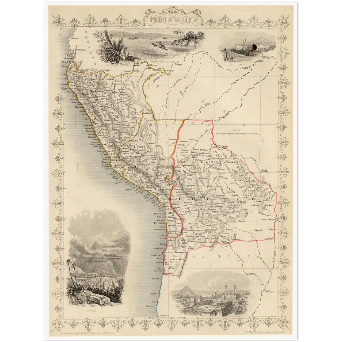Historische Landkarte Bolivien & Peru um 1850