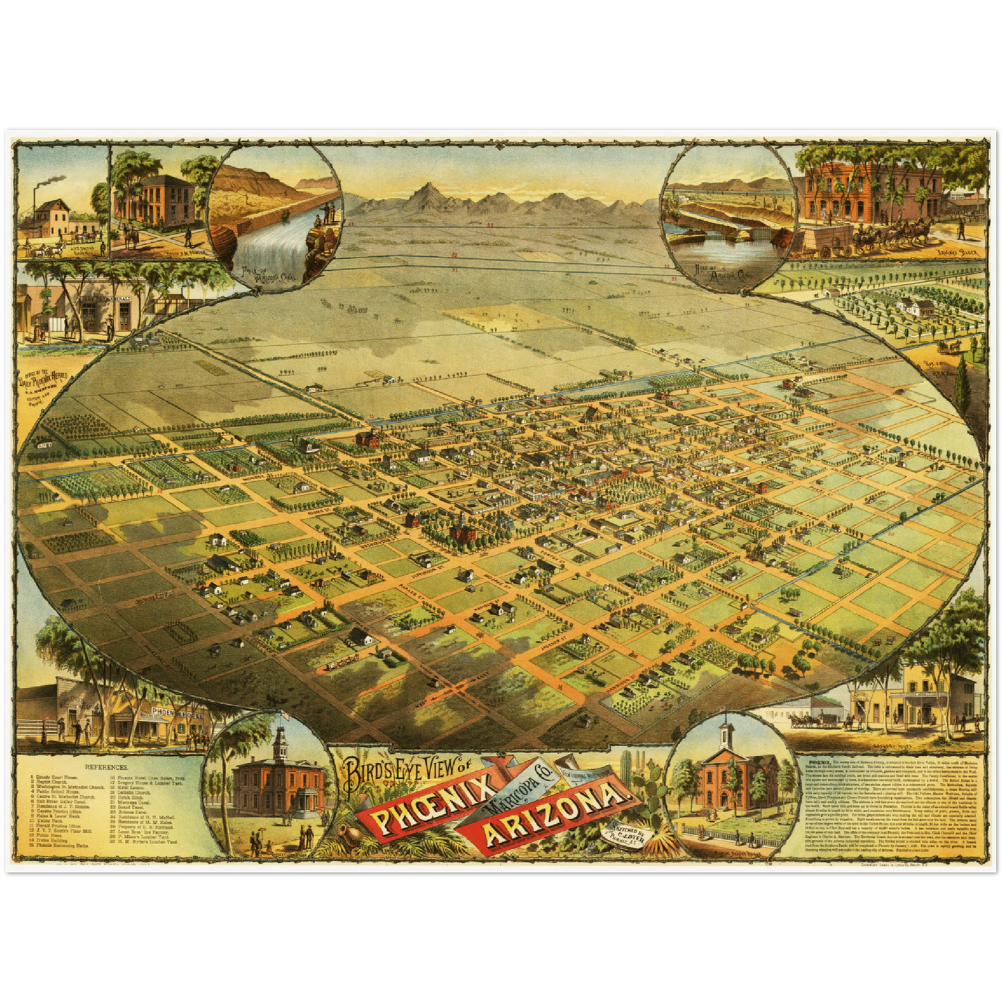 Historische Stadtansicht Phoenix um 1885
