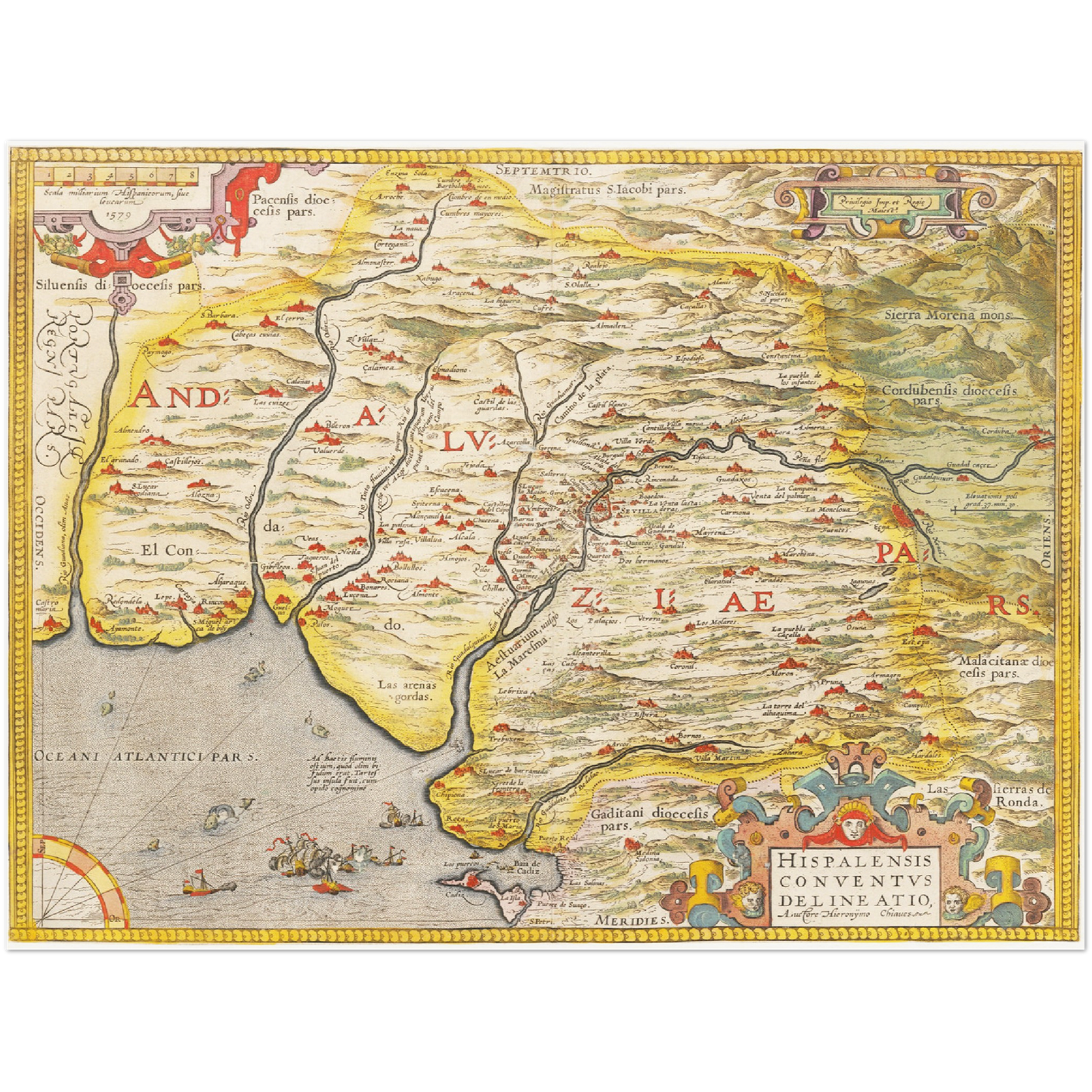 Historische Landkarte Andalusien um 1609