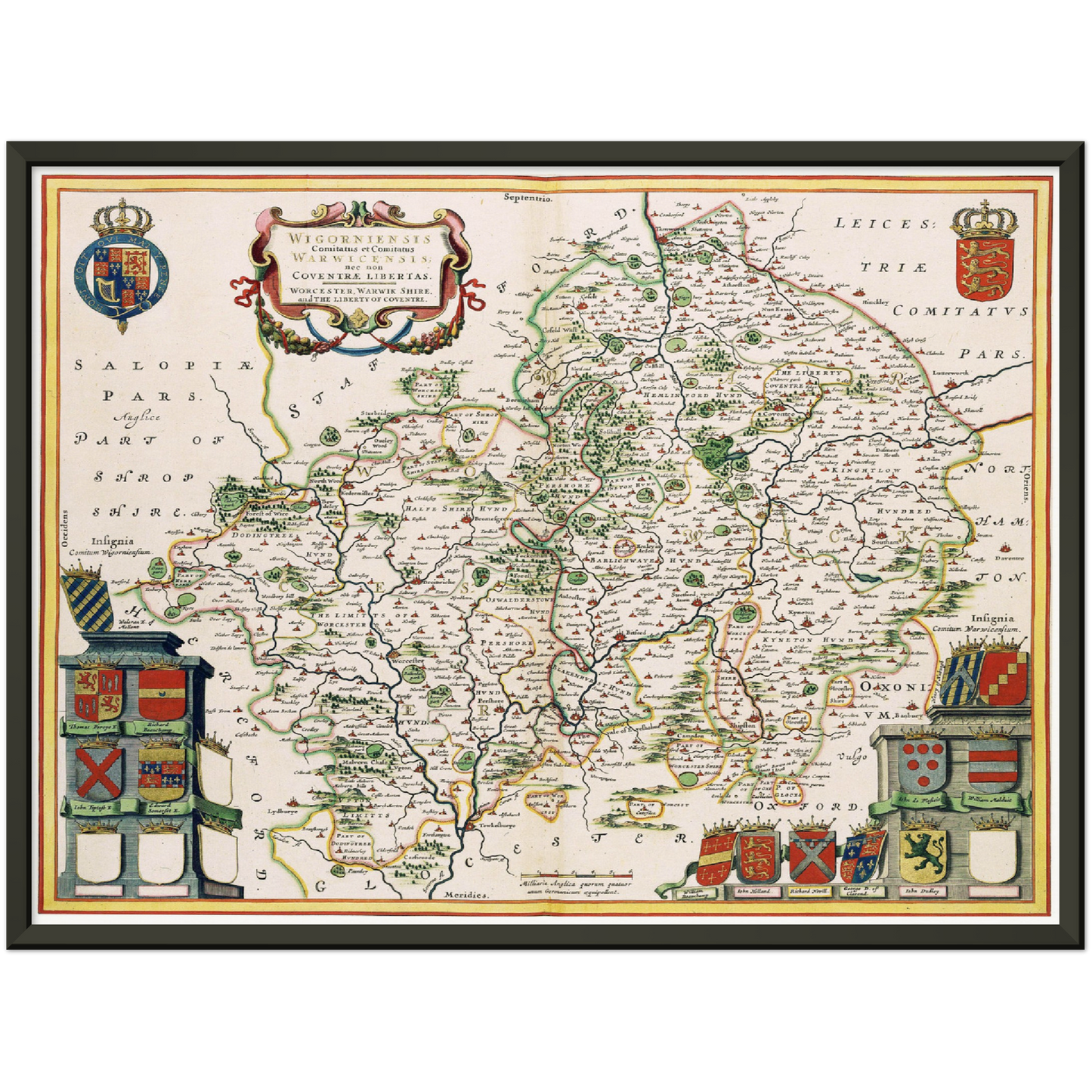 Historische Landkarte Worcestershire um 1646