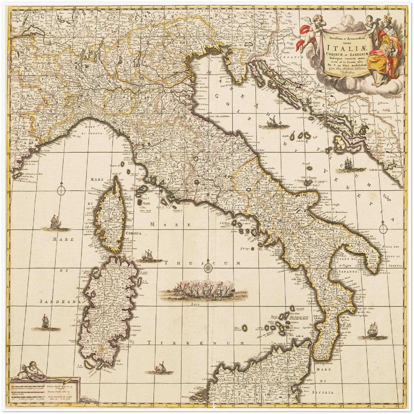 Historische Landkarte Italien um 1698