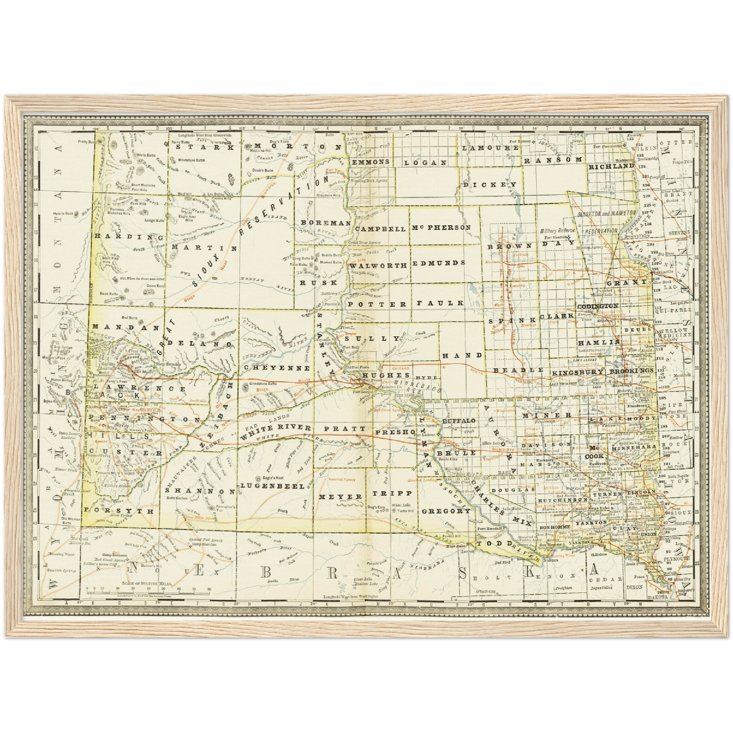 Historische Landkarte South Dakota um 1882