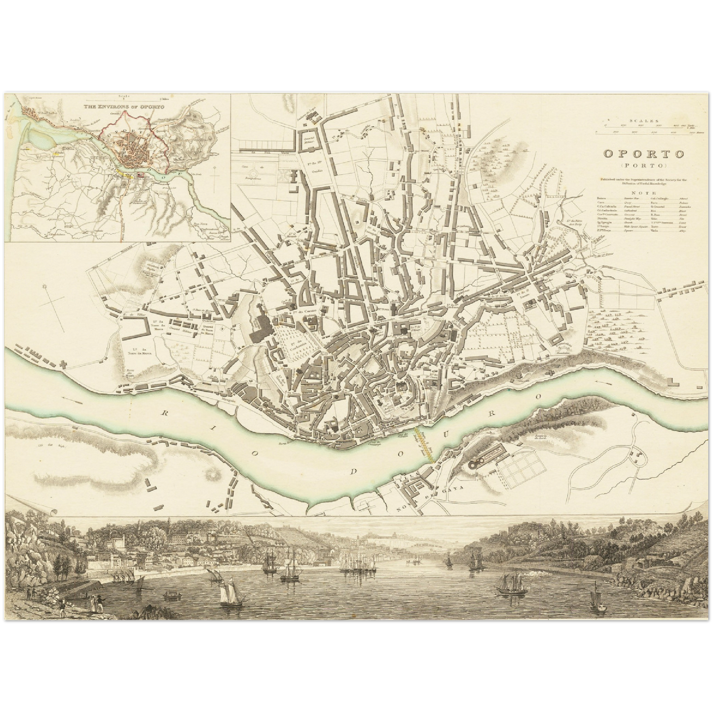 Historischer Stadtplan Porto um 1833