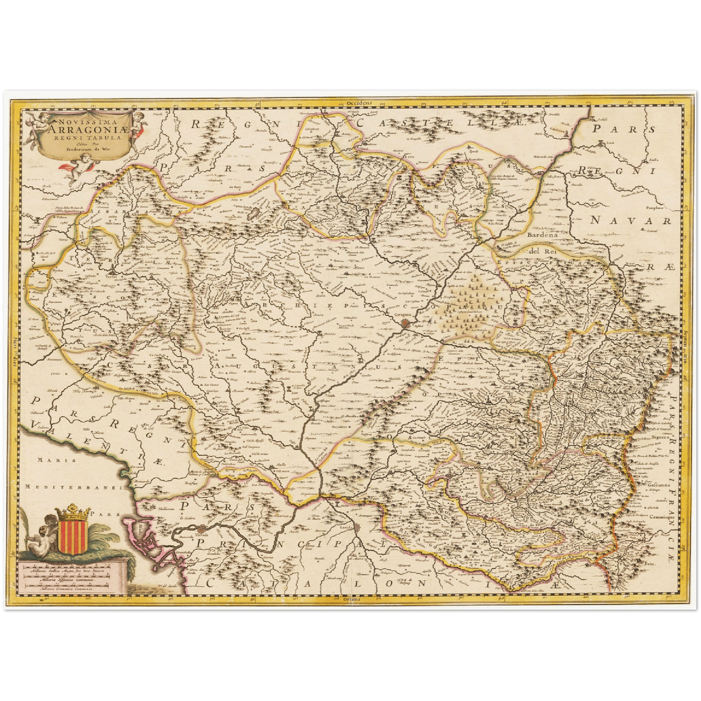 Historische Landkarte Aragonien um 1698