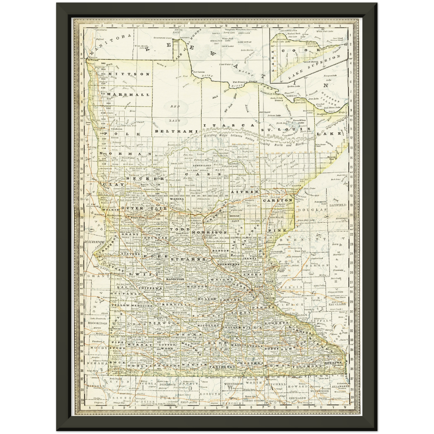 Historische Landkarte Minnesota um 1882