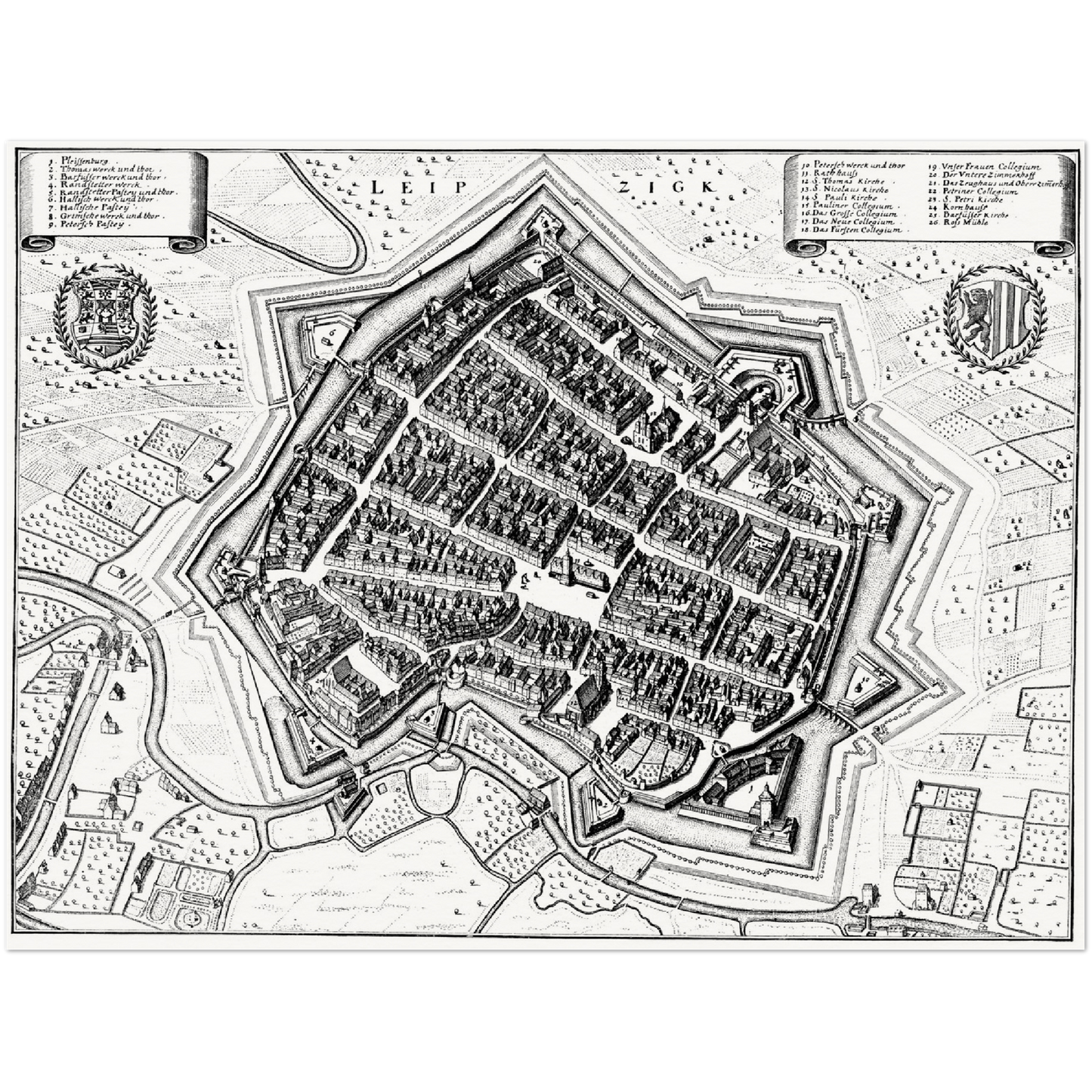 Historischer Stadtplan Leipzig um 1650