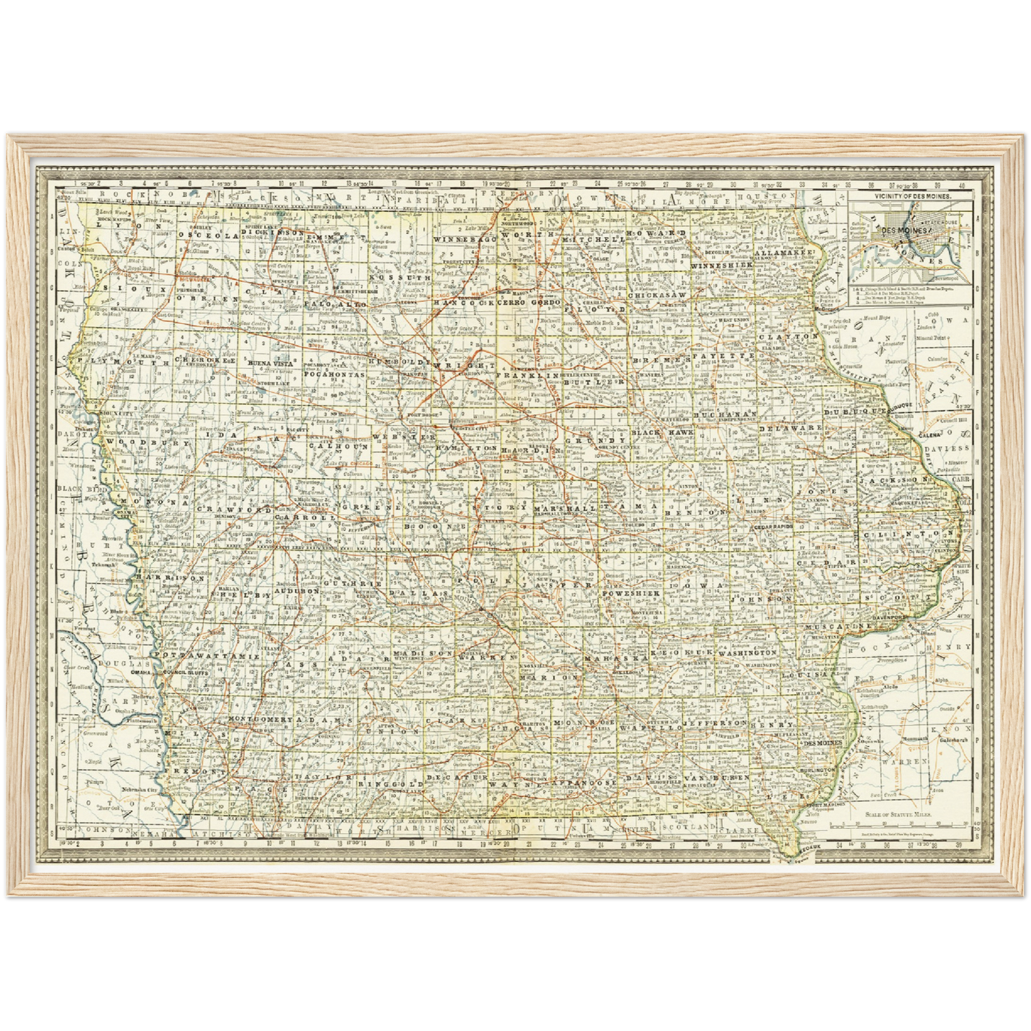 Historische Landkarte Iowa um 1882