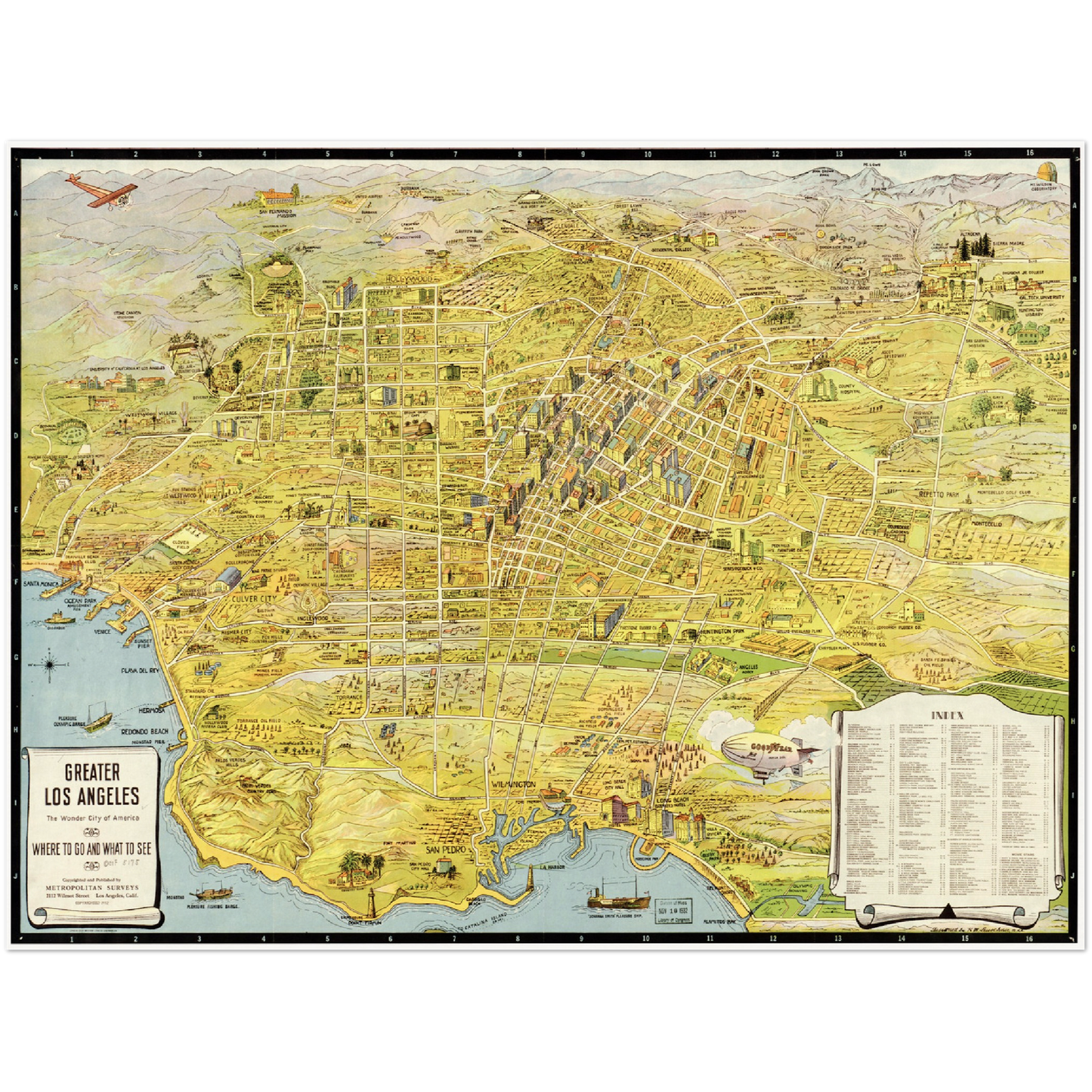 Historische Stadtansicht Greater Los Angeles um 1932