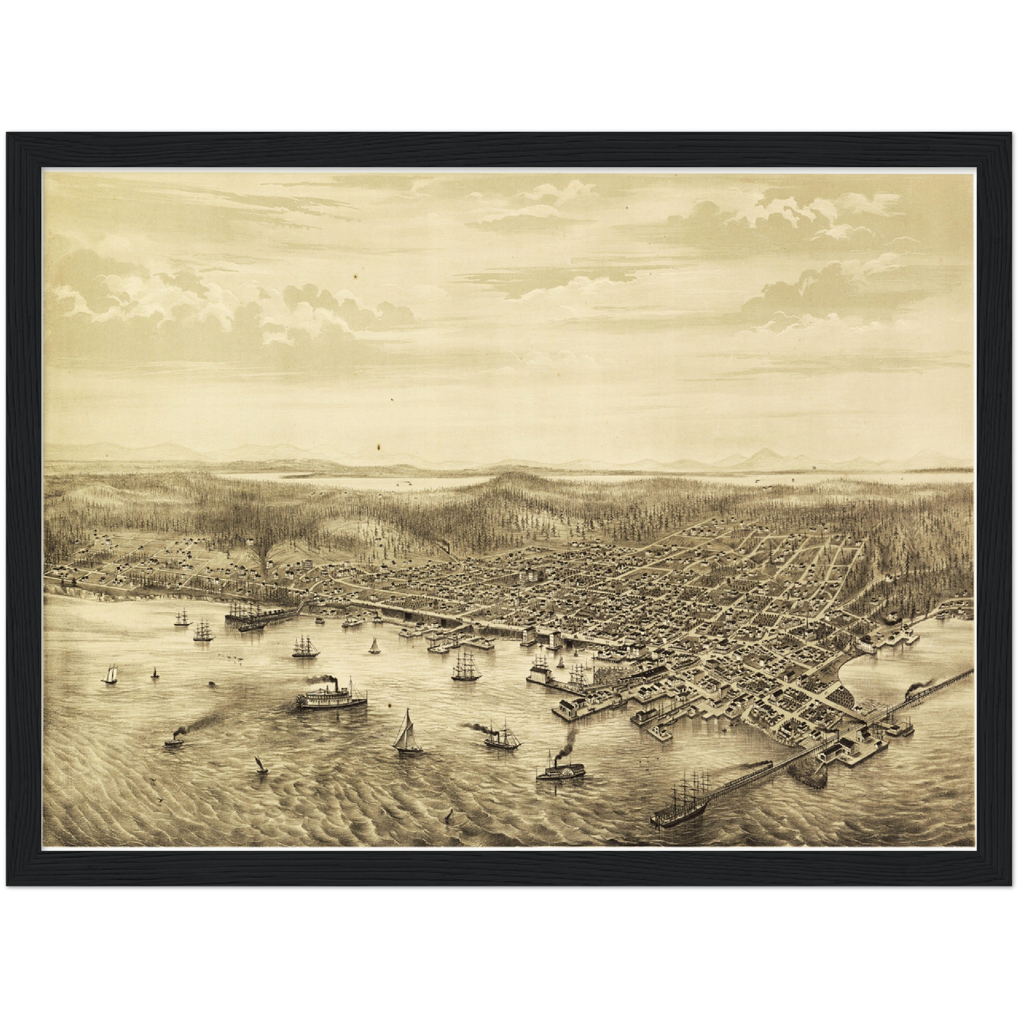 Historische Stadtansicht Seattle um 1878