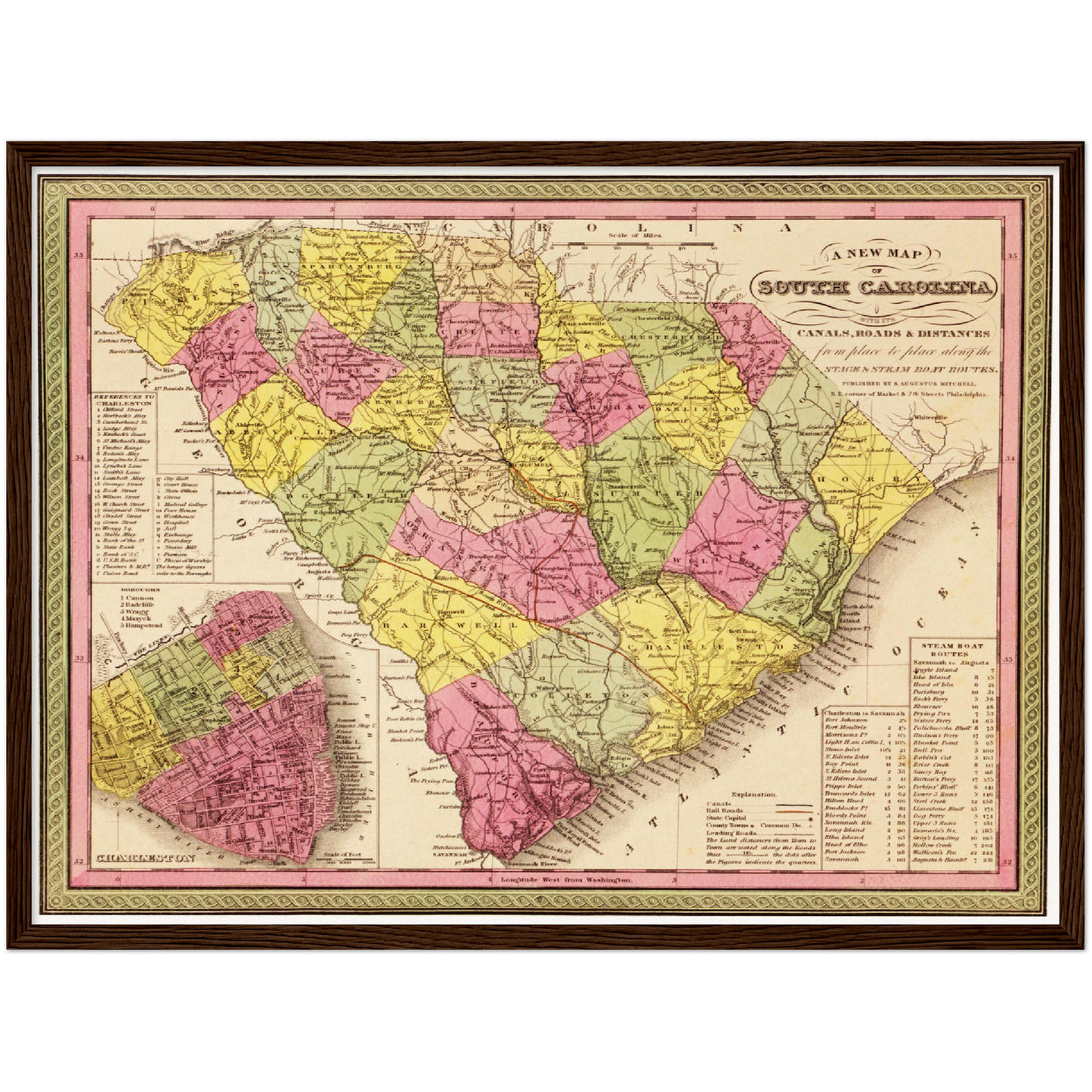 Historische Landkarte South Carolina um 1849