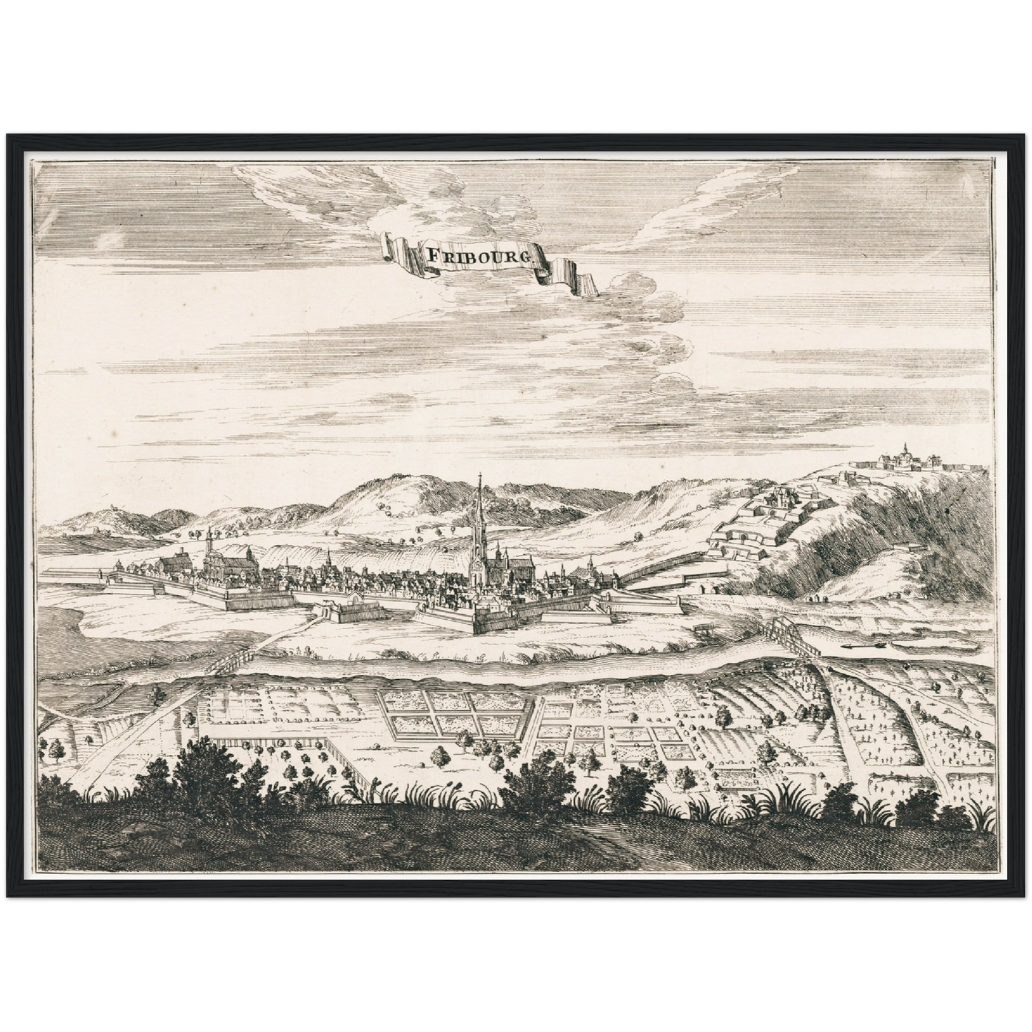 Historische Stadtansicht Freiburg im Breisgau um 1695