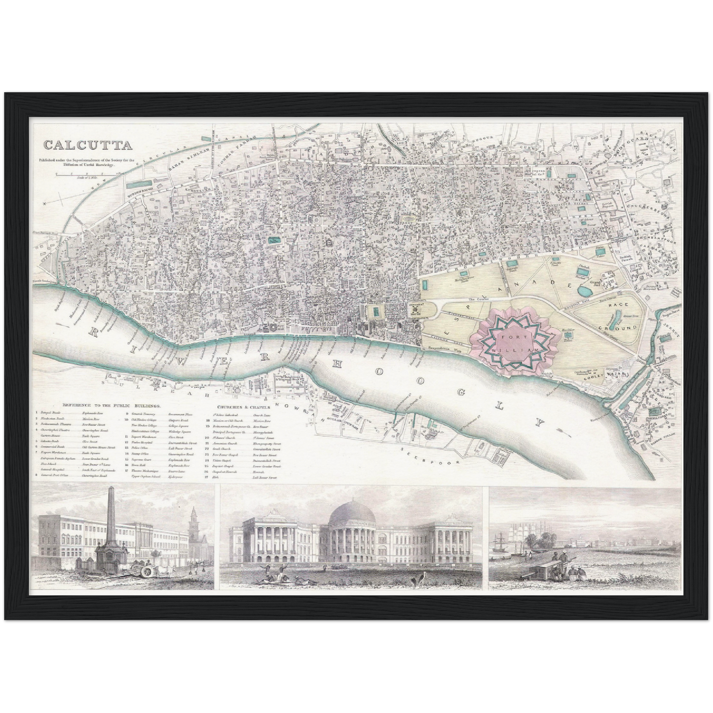 Historischer Stadtplan Kalkutta um 1842
