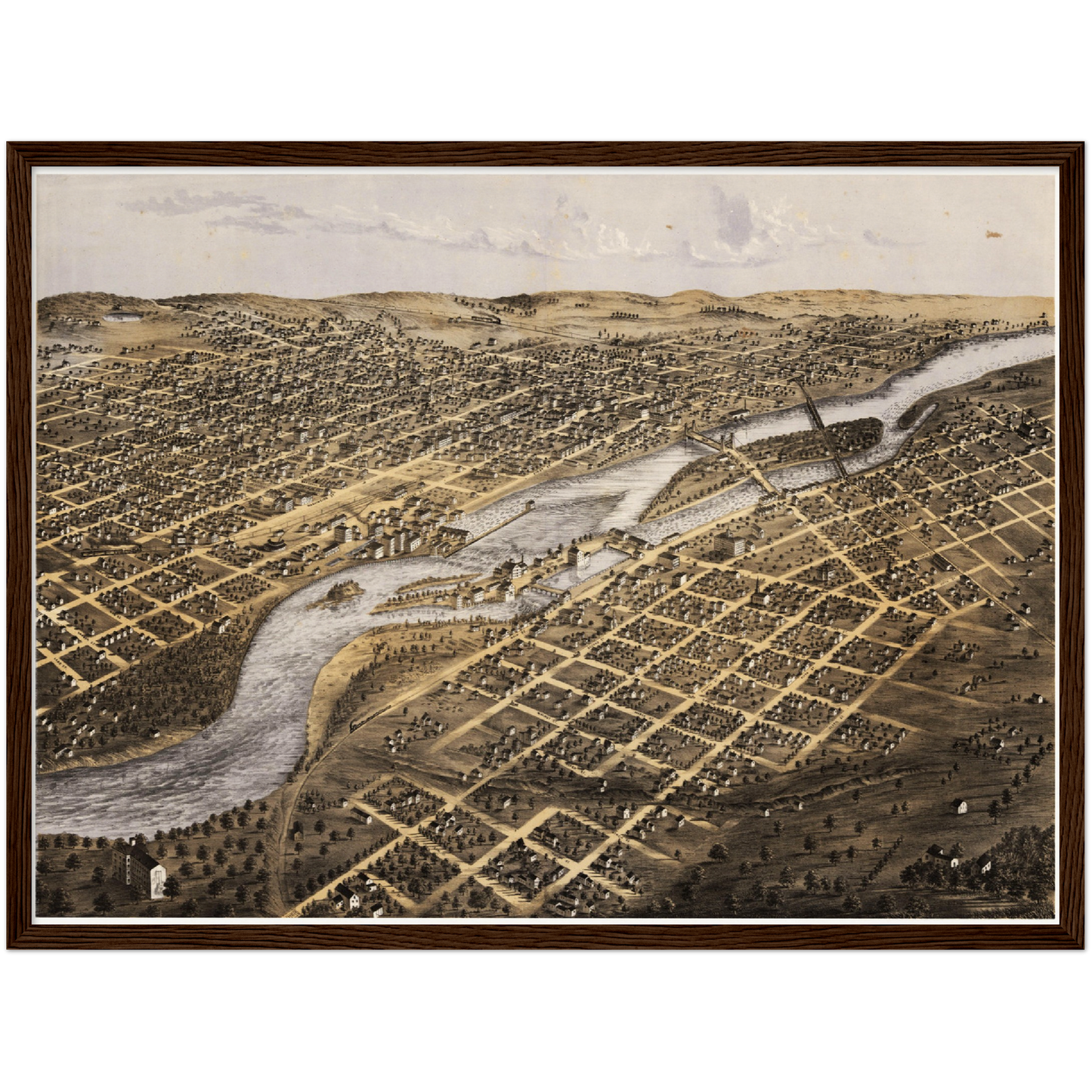 Historische Stadtansicht Minneapolis um 1867
