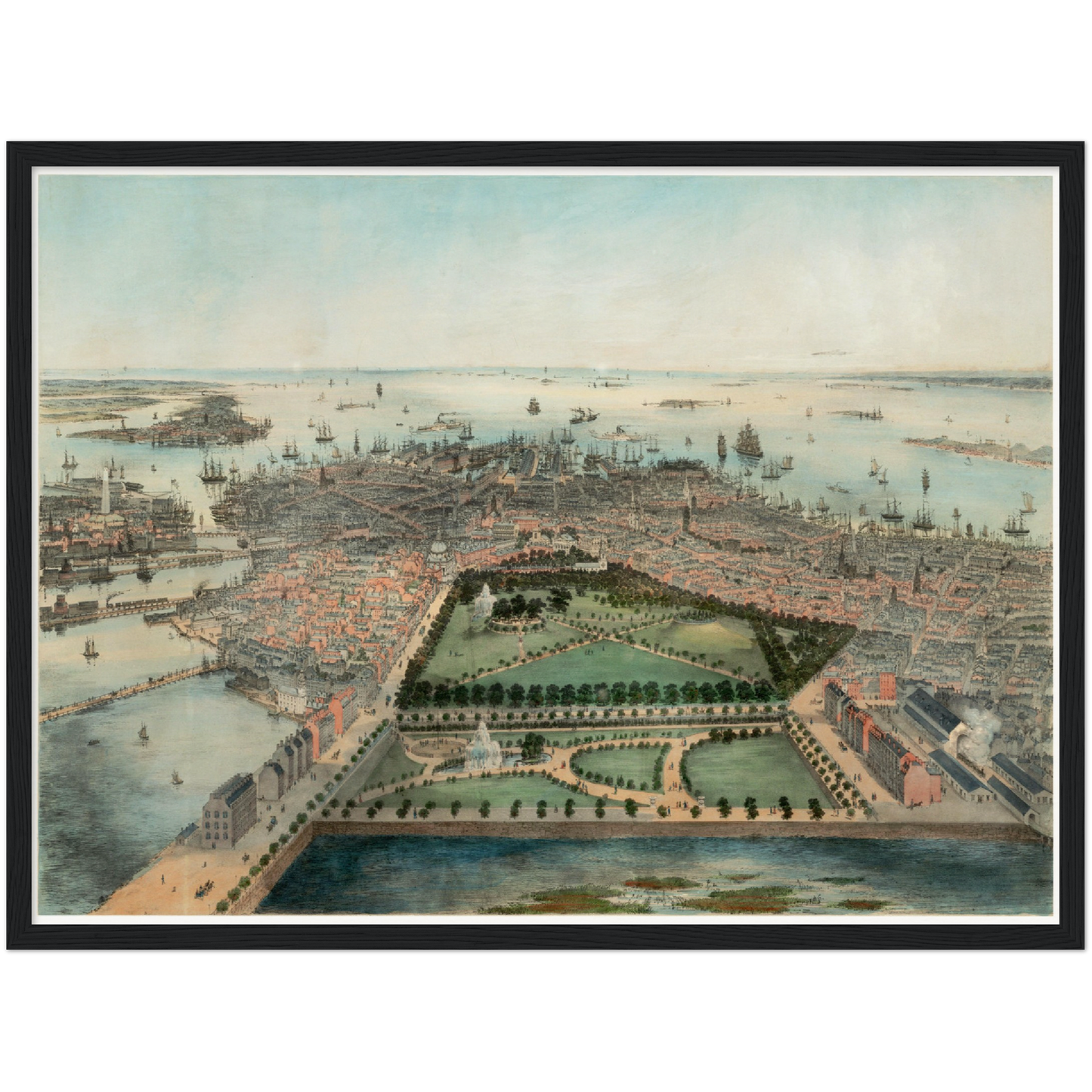 Historische Stadtansicht Boston um 1850